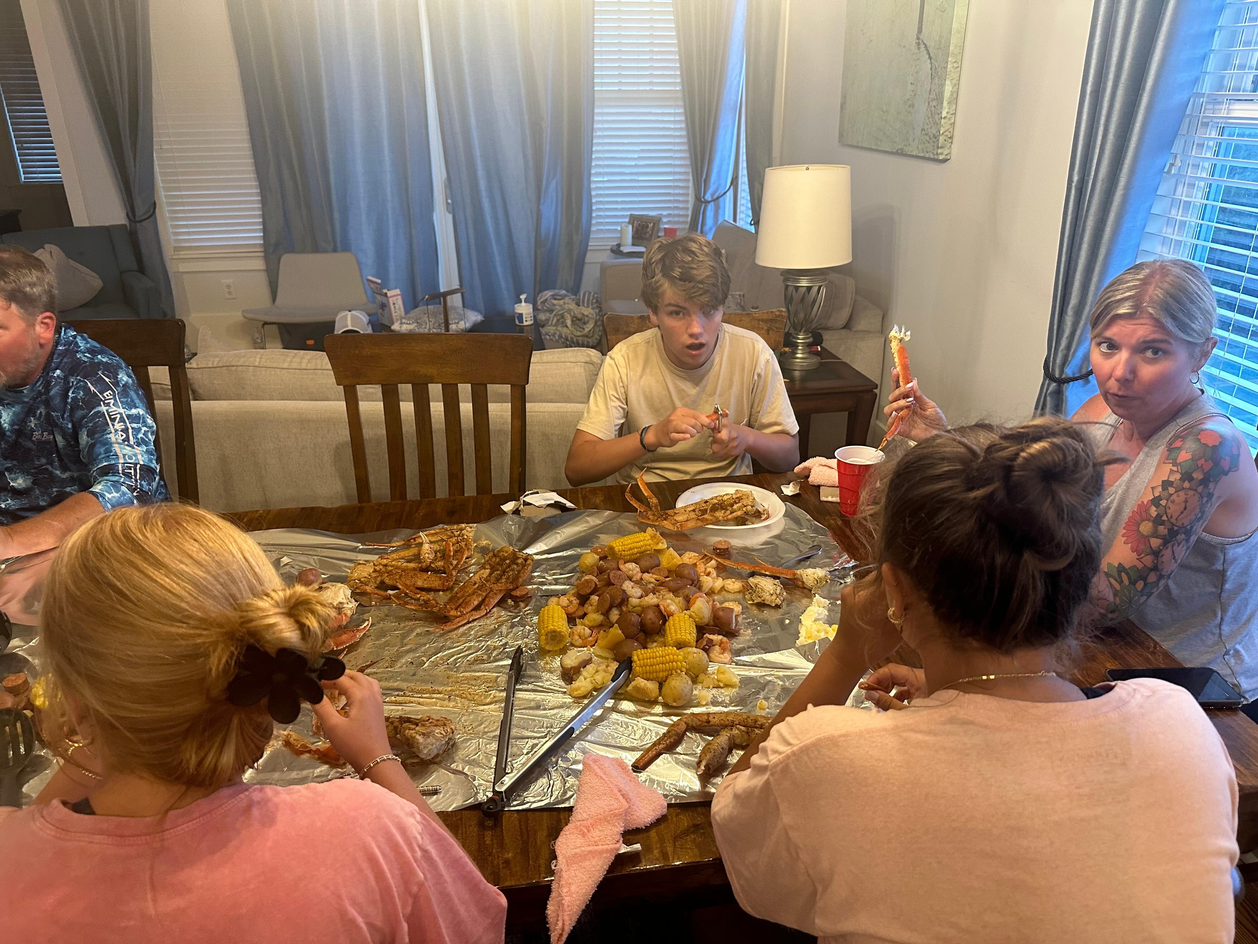 Huge table great for a seafood boil 