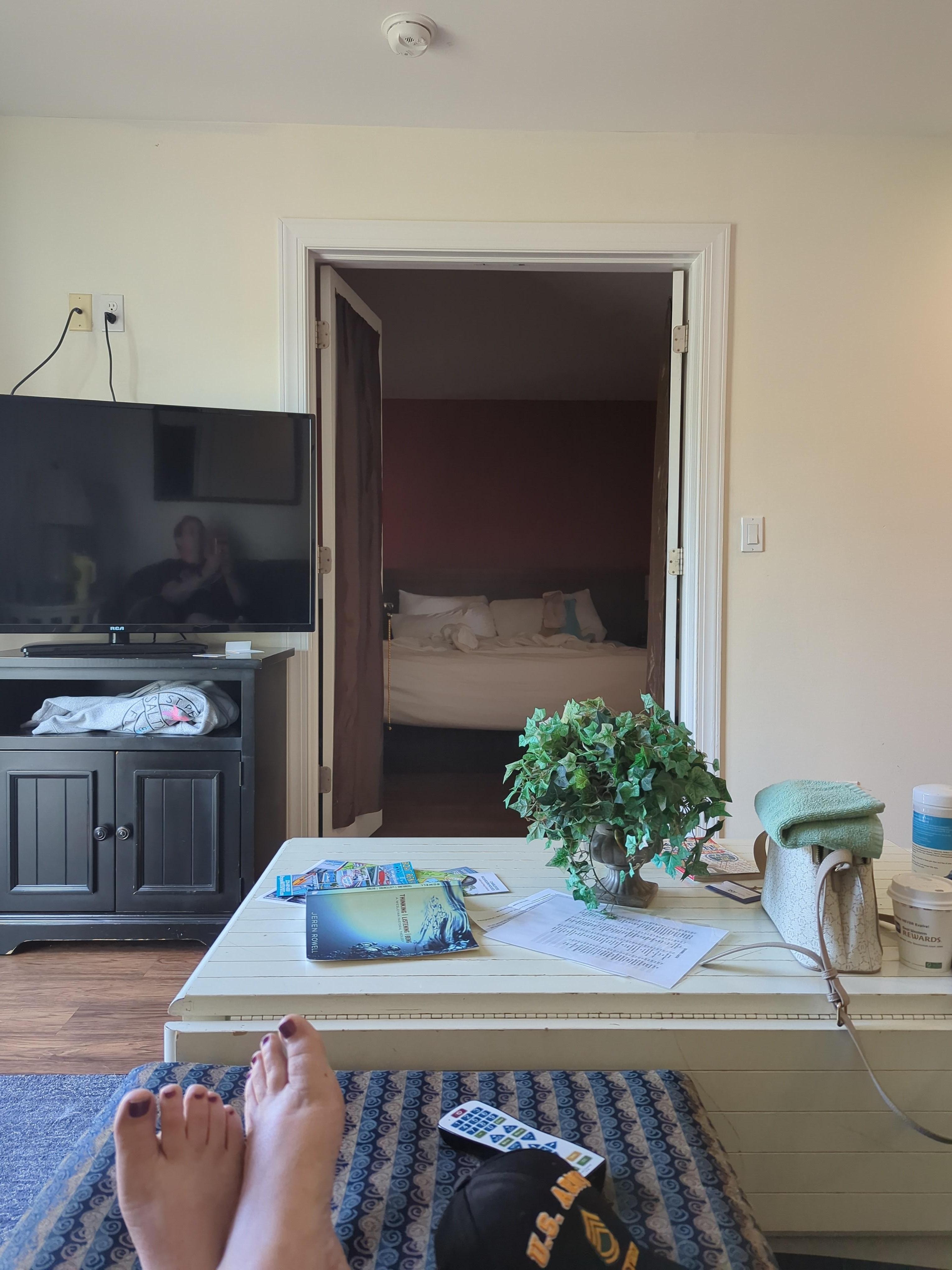 Living rm with view of bedroom. 