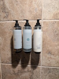 Casita had shower, conditioner, and gel body wash. It's a spicier scent, not very neutral.