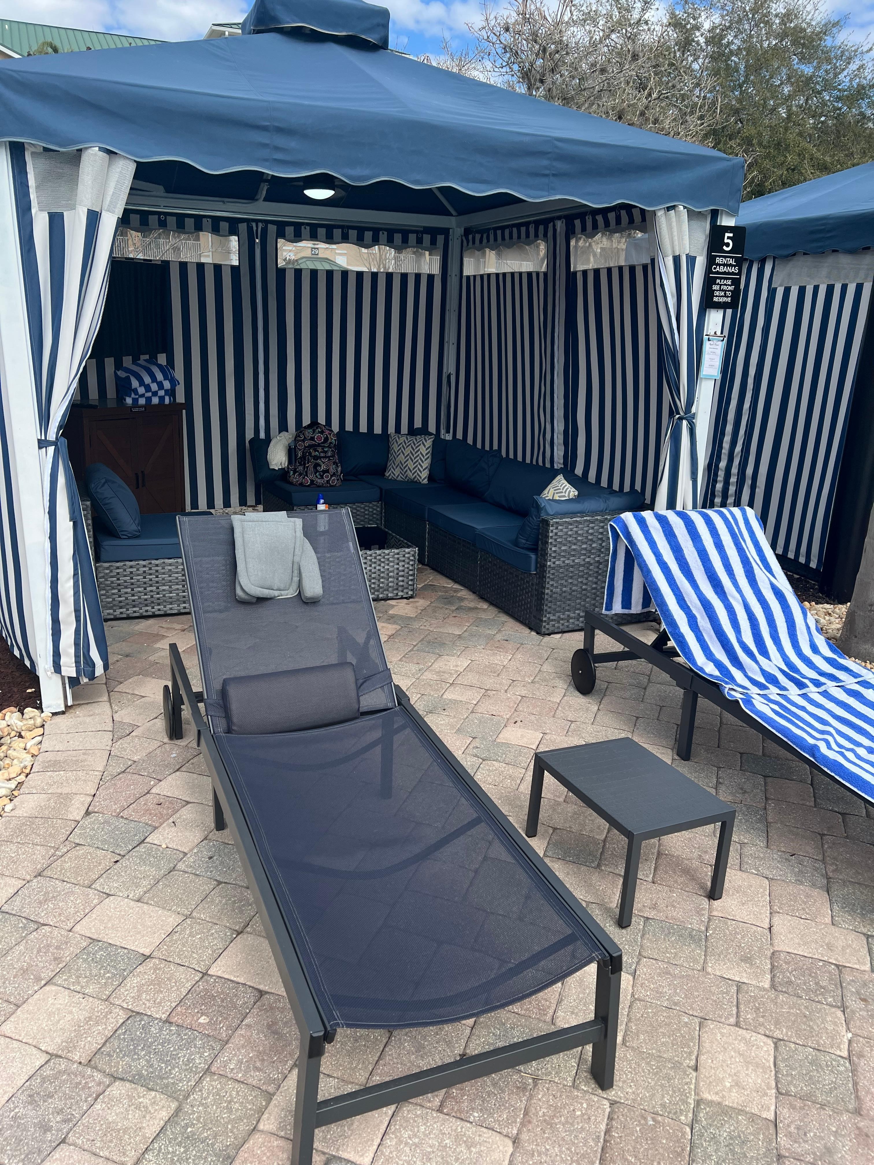 Pool side cabanas complete with fan, TV and small fridge