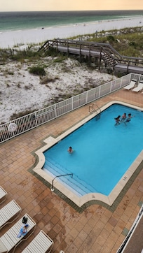 From the balcony; pool was NEVER crowded!