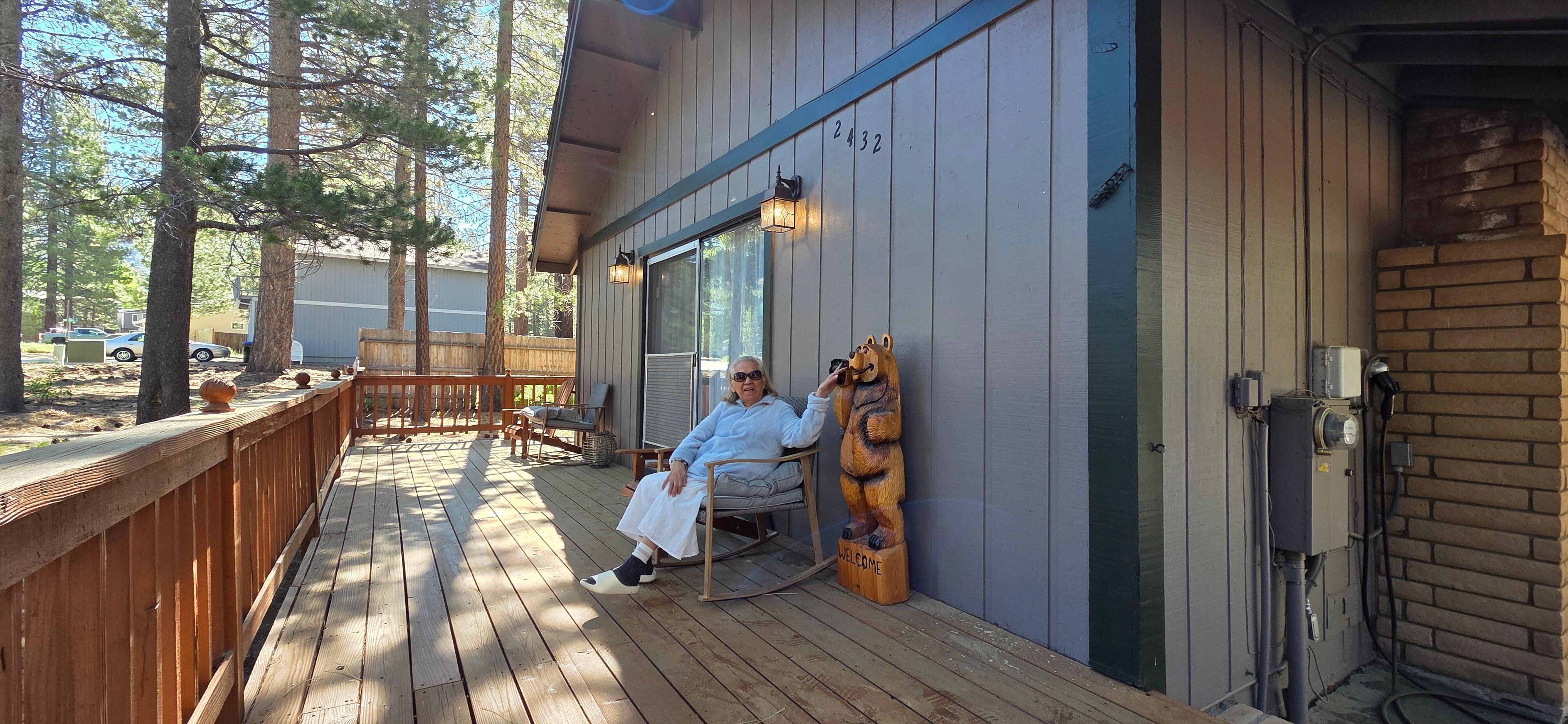 Grandma enjoying the front patio.