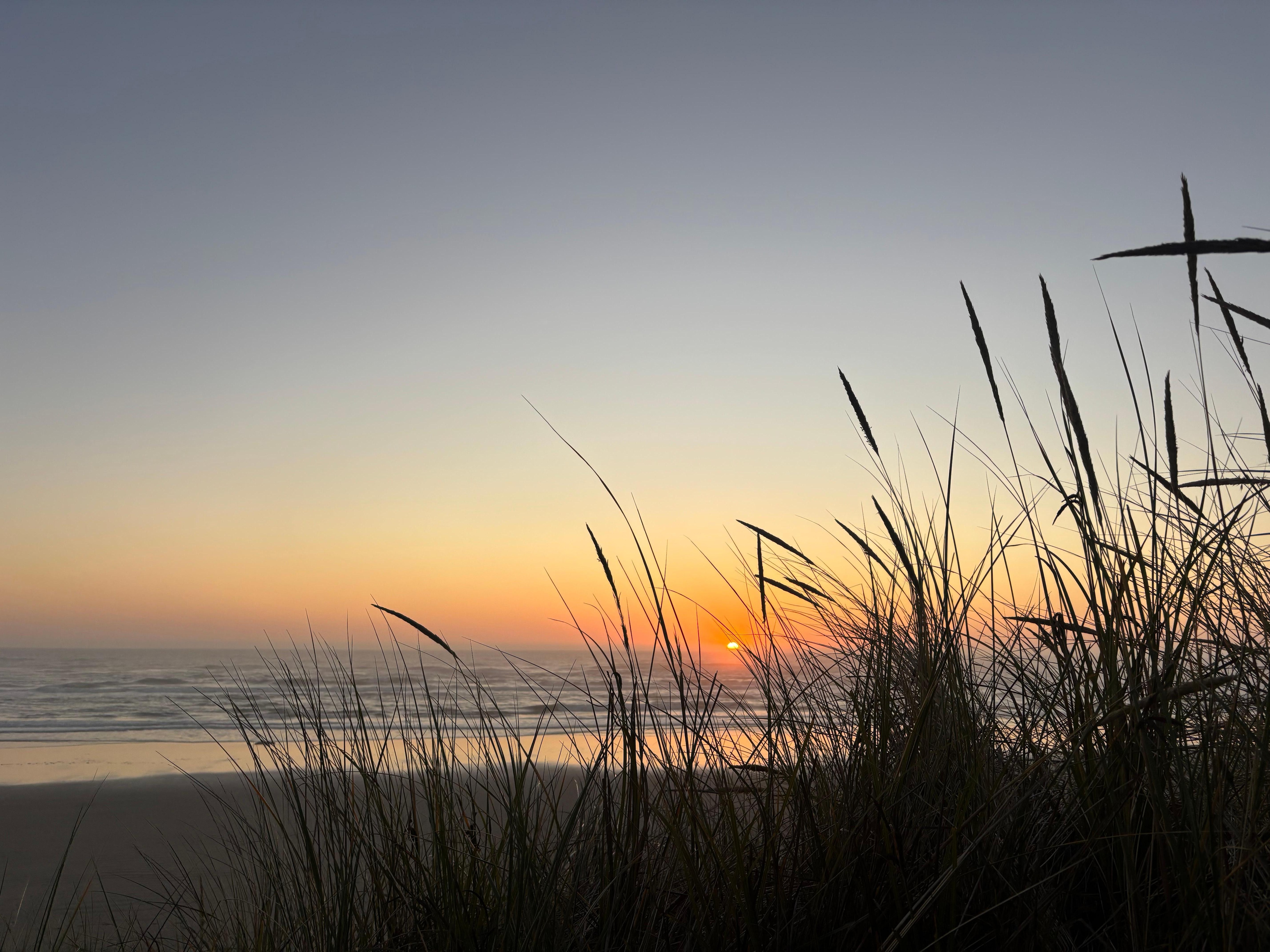 The sunset from the two chairs halfway down the path to the beach.