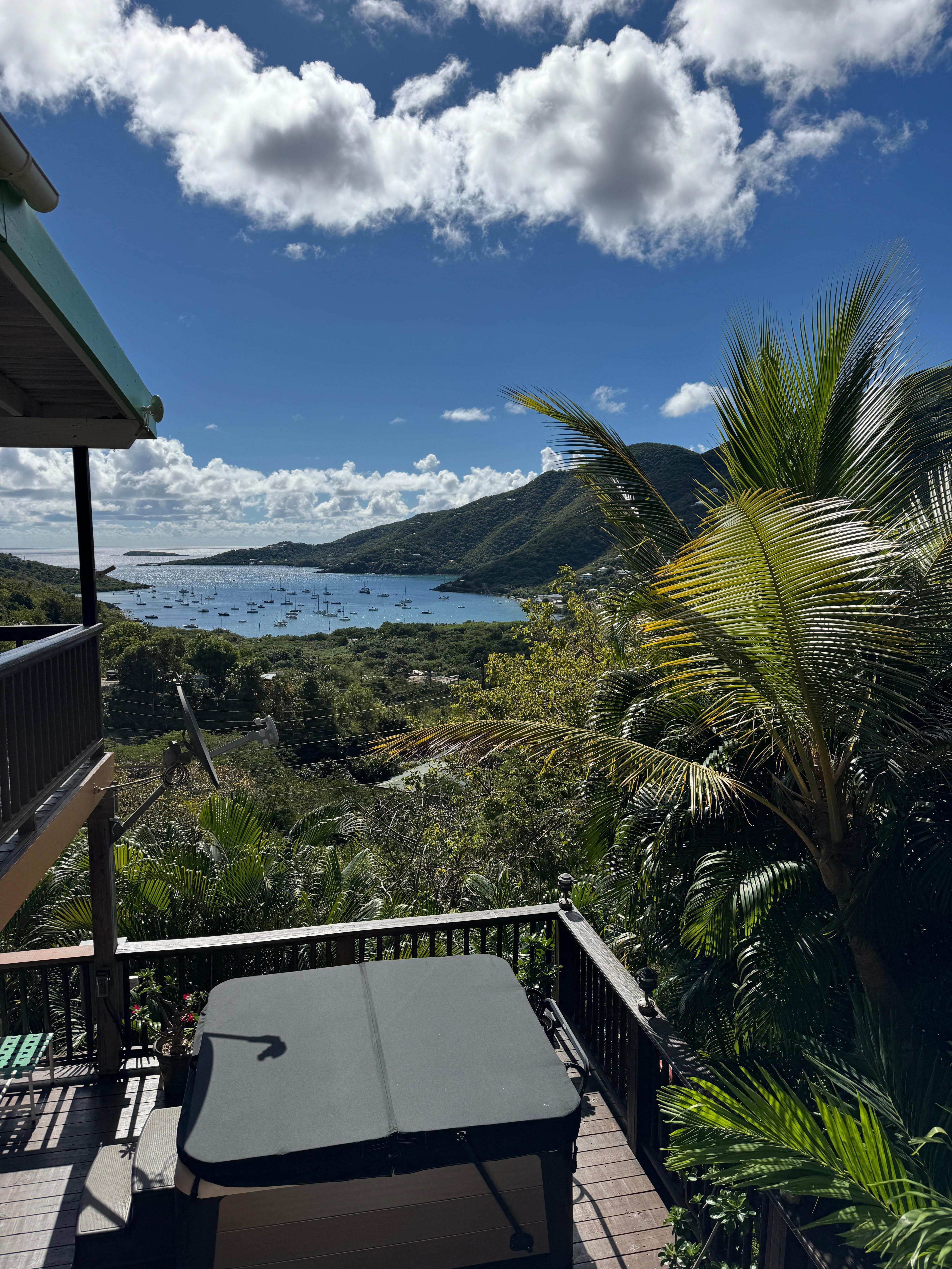 Looking down on the hot tub from Island Breeze’s top level