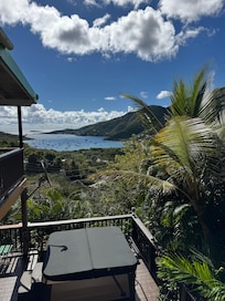 Looking down on the hot tub from Island Breeze’s top level