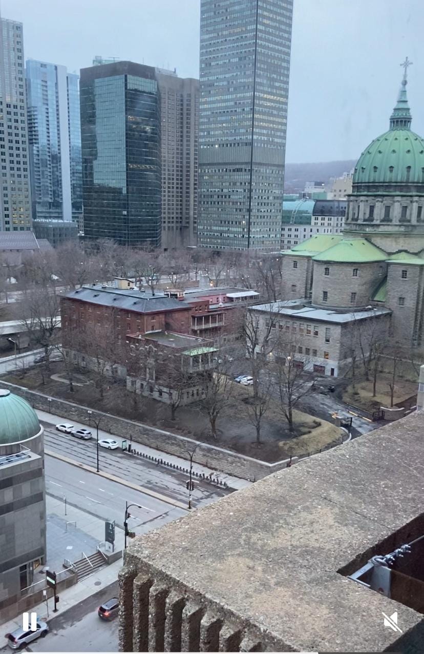 View from outside the lobby near elevators. 