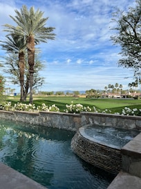 There is nowhere to sit in the sun by the pool in this backyard. The areas where you can fit a lounge chair are always in the shade.