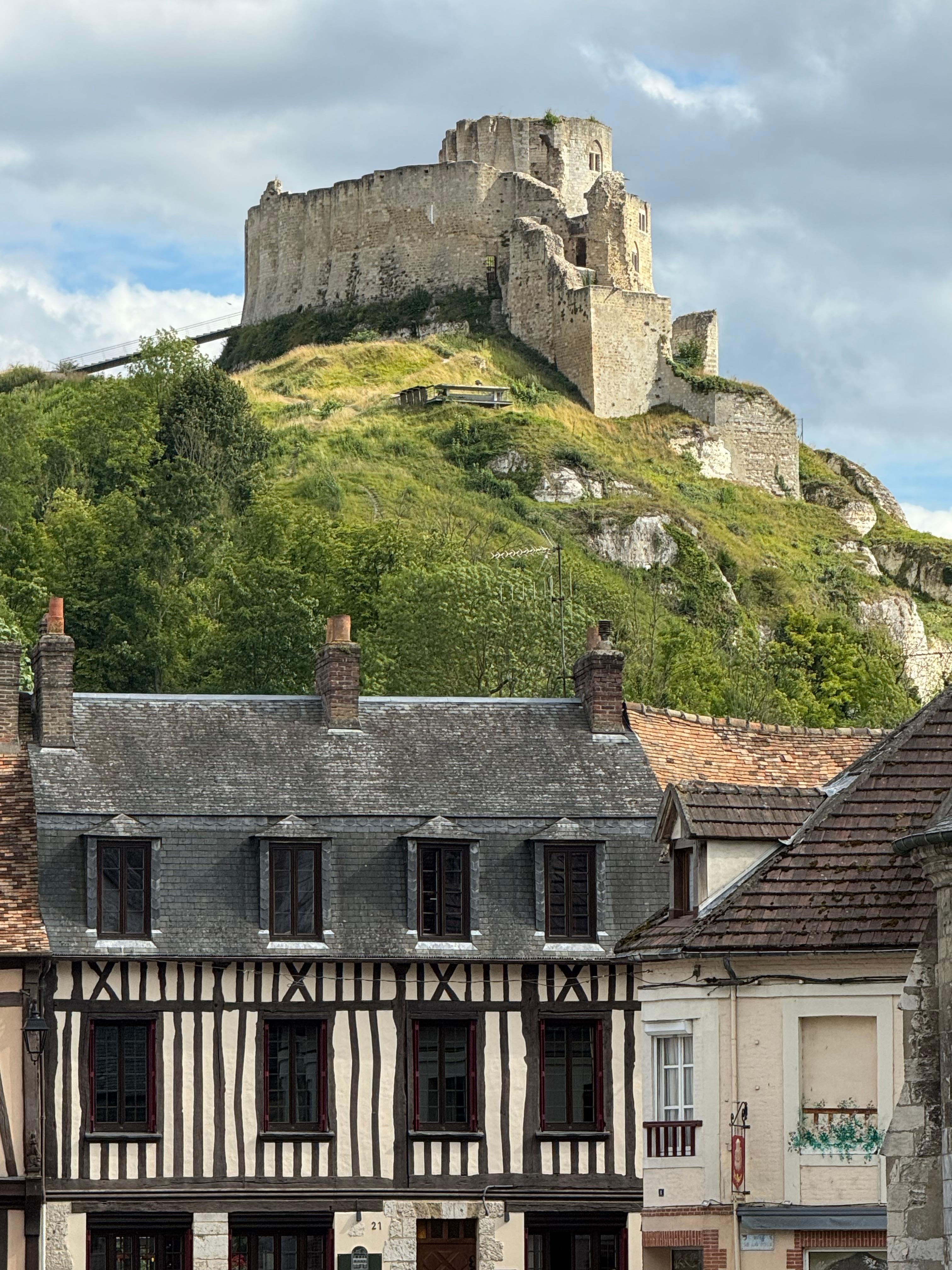 The front of the very pretty guest house with the castle behind.