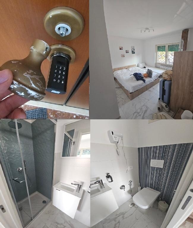 Knob with numbers is what opens the door, master bedroom and bathroom