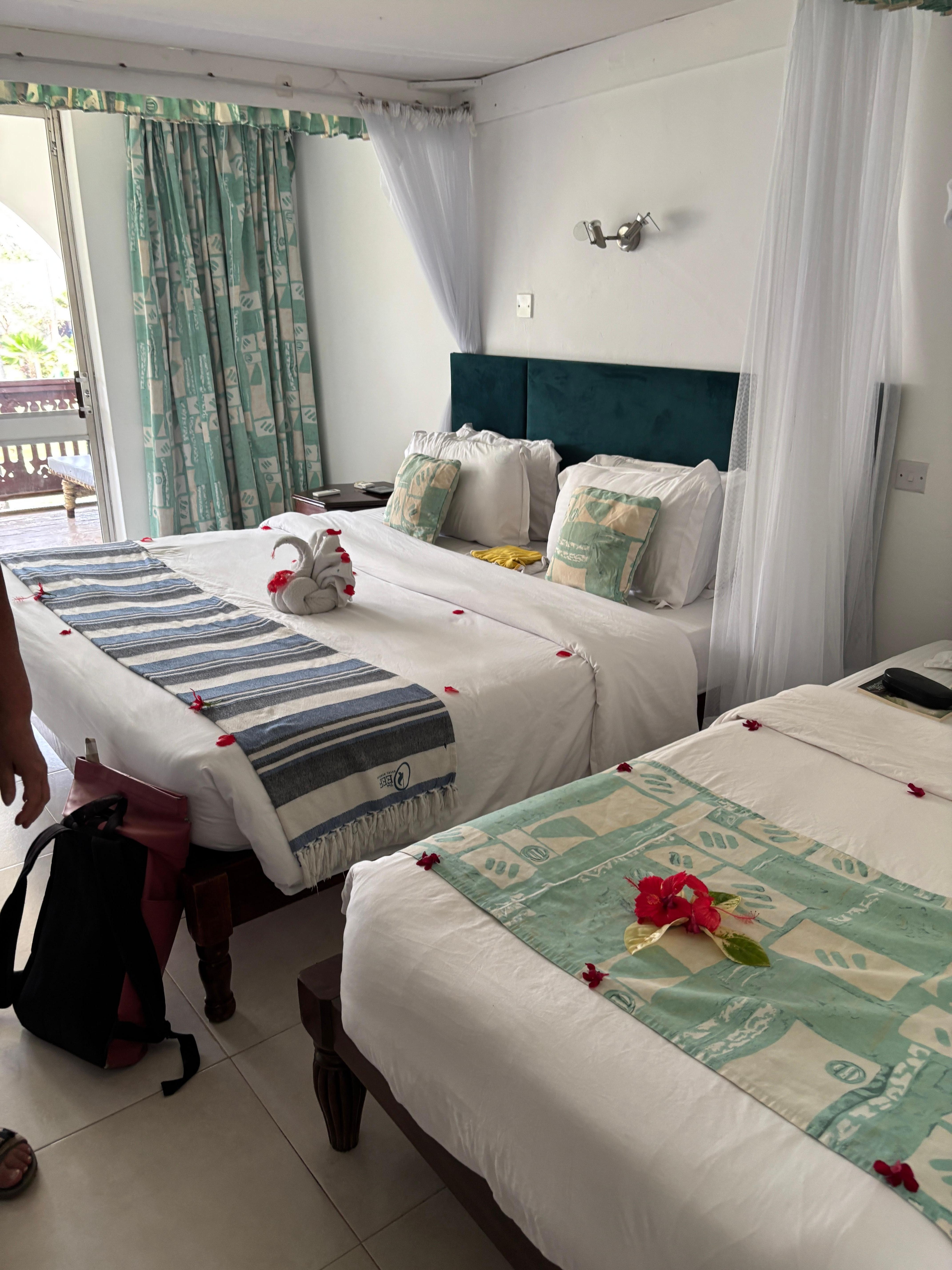 Our bedroom - one huge double bed and a single bed 
