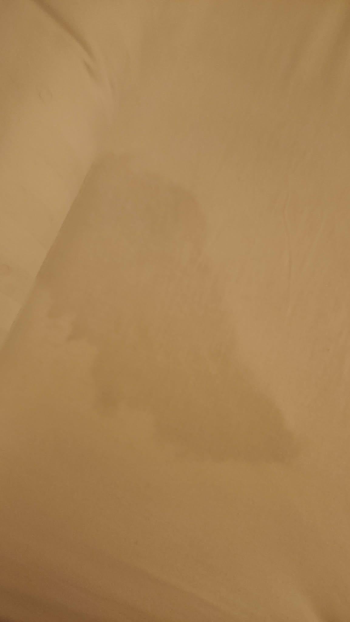Stain on mattress protector seen through the fitted sheet