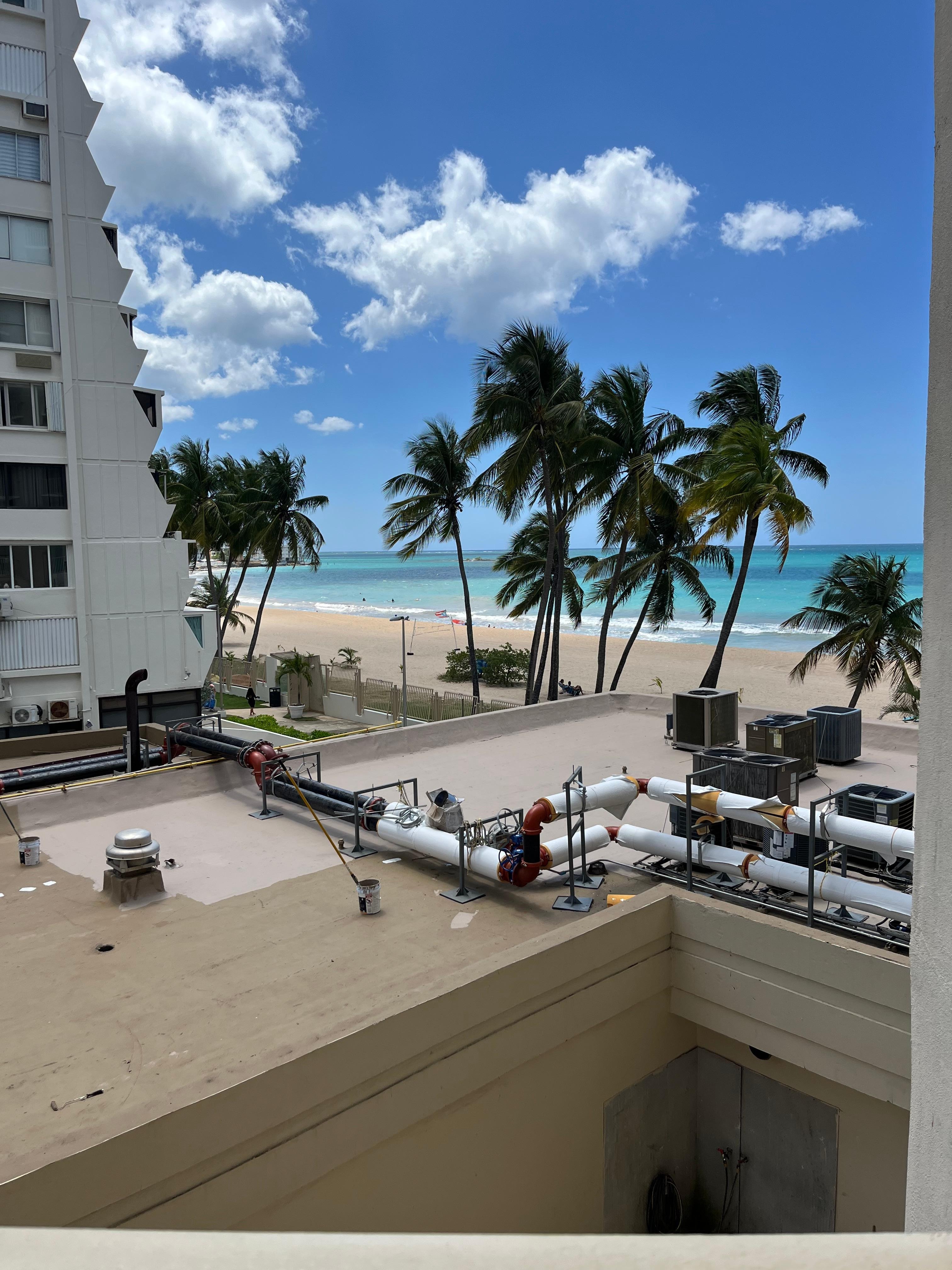 Partial ocean view but these pipes were so loud. Workers were outside daily at 7/8am. 