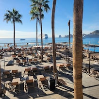 A small portion of the lounge seating available by the ocean. 3 infinity pools overlooking the ocean. There was no issue of finding lounge chairs and umbrellas.
