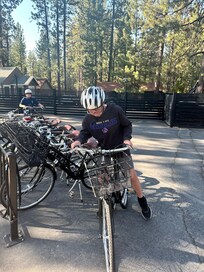 Adorable idea for having bikes available. Bring your own helmet