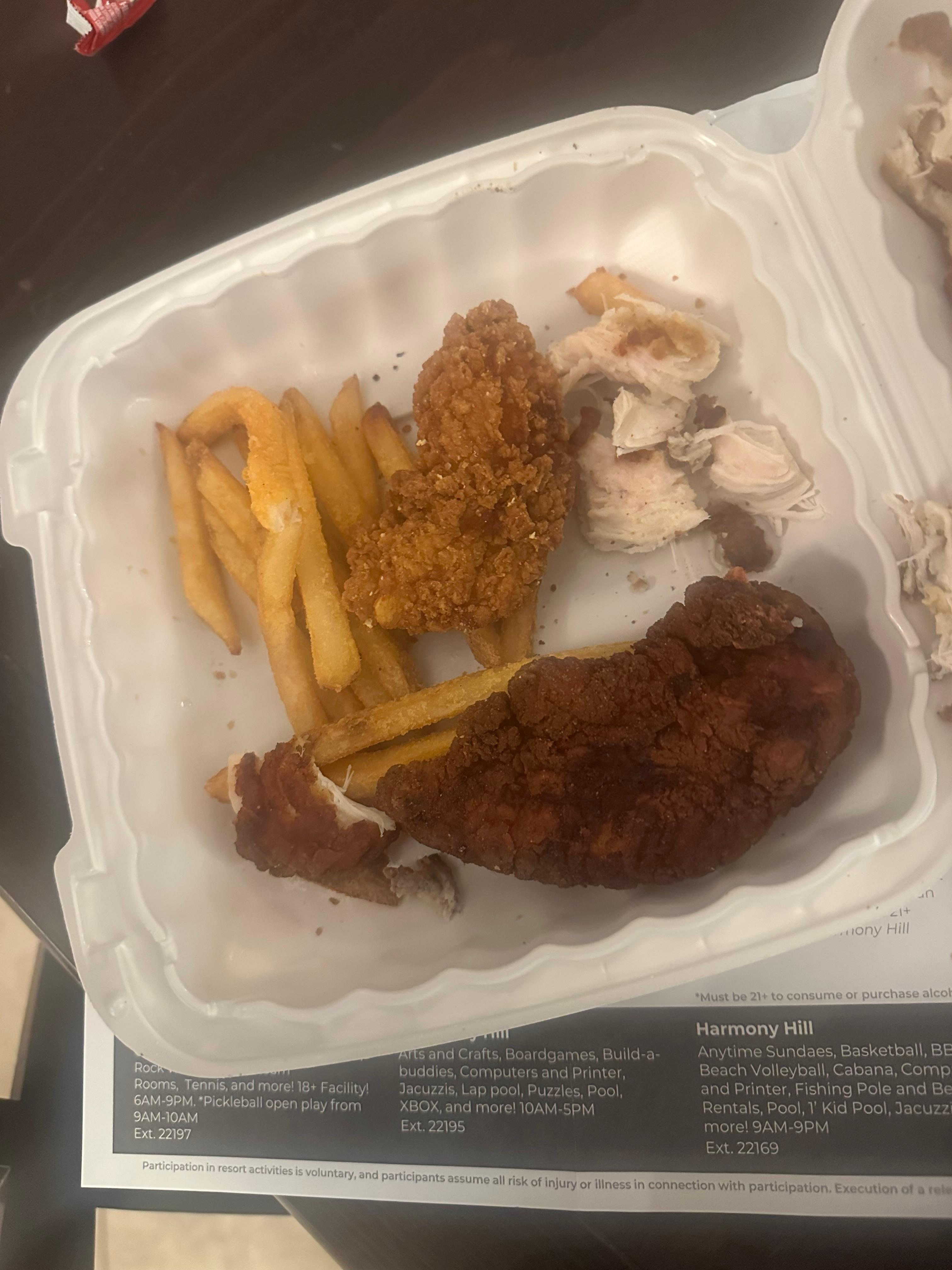 Chicken child’s meal burnt inedible 