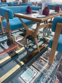 Glass floor from the breakfast buffet looked down on the pool.