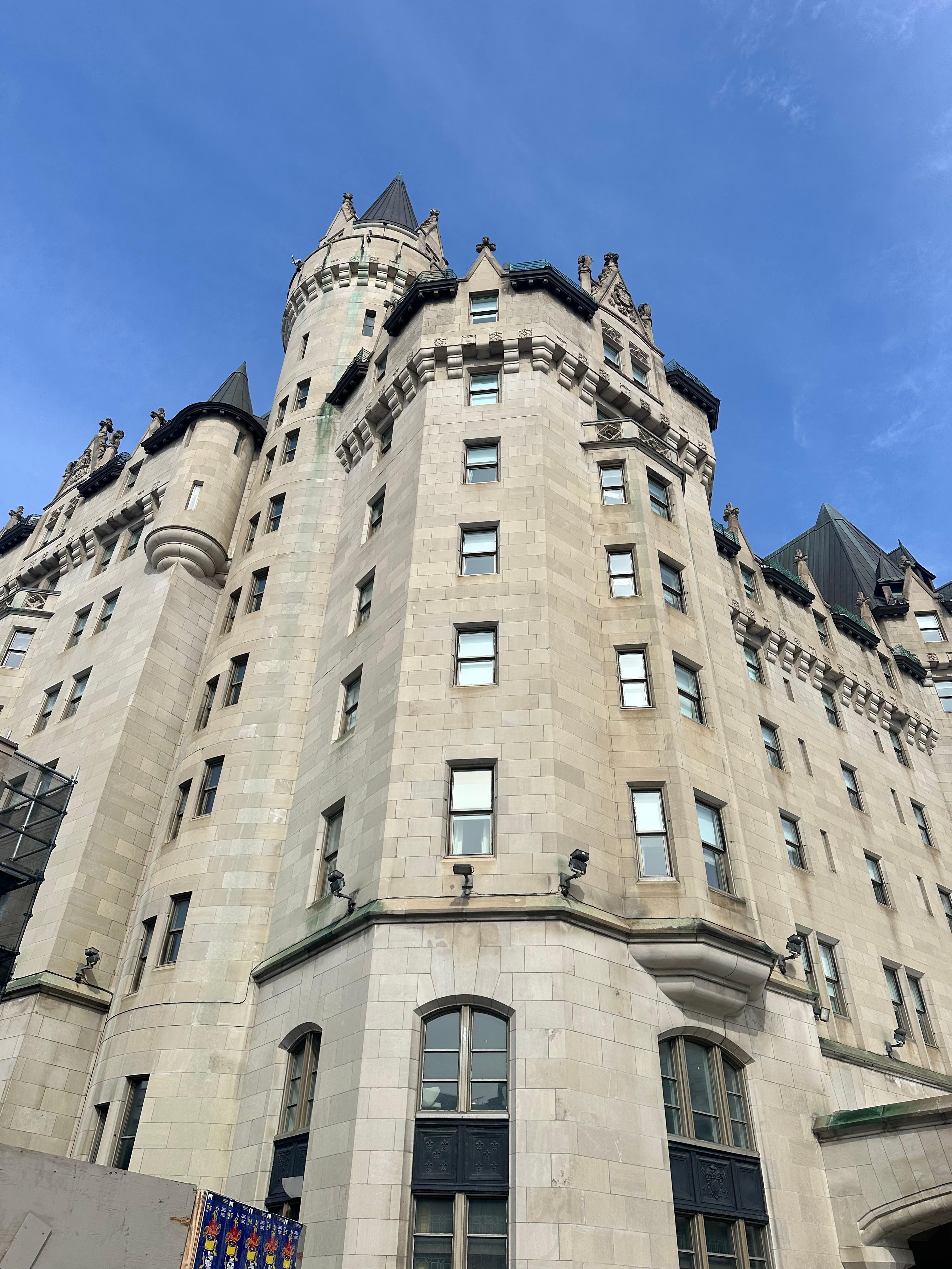 Beautiful historic exterior of the hotel looks like a castle!