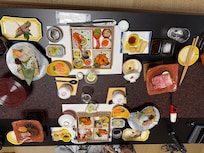 Japanese style dinner included. Two pieces of thick wagu beef