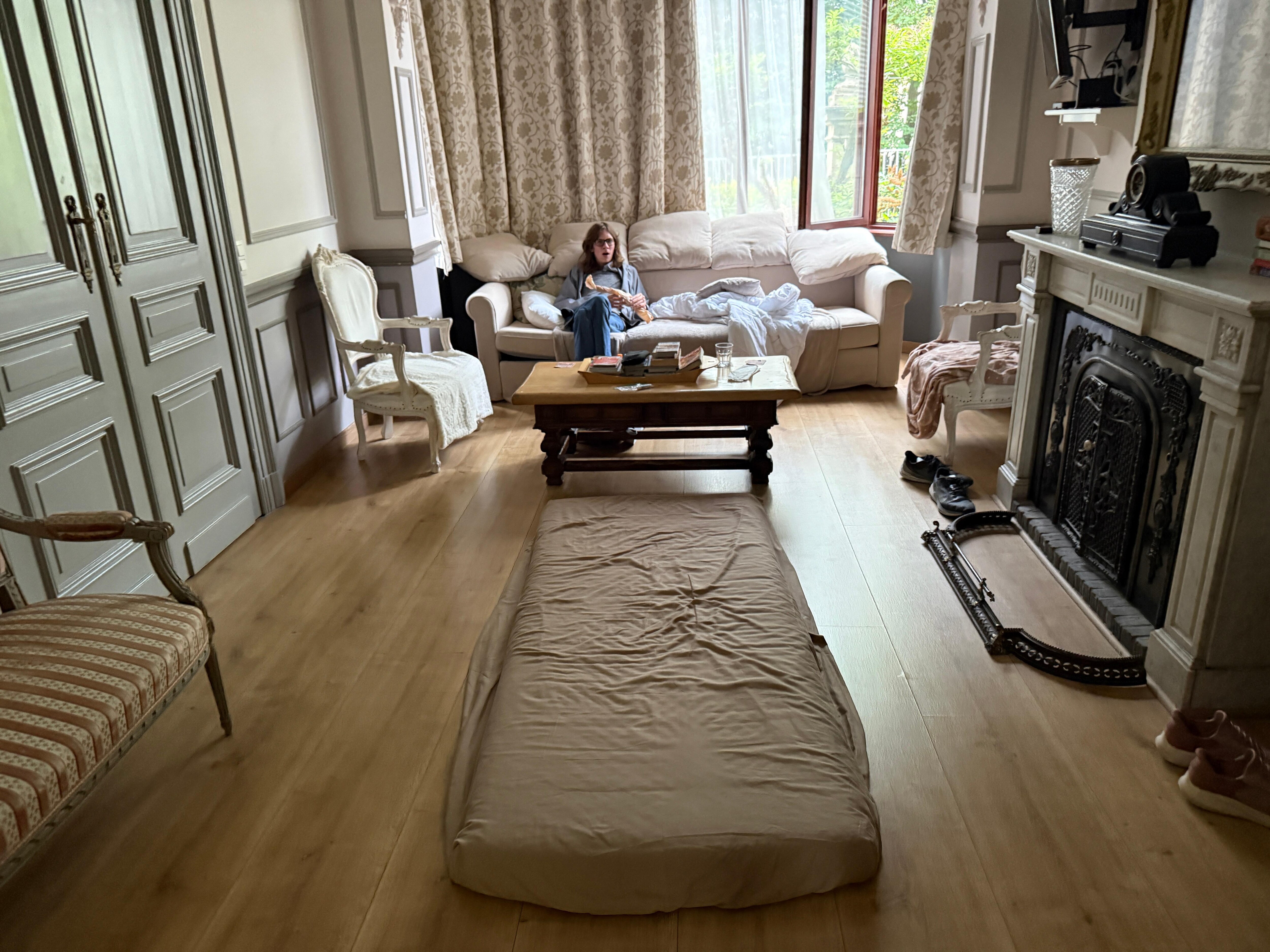 Cushion moved upstairs to sleep on the floor