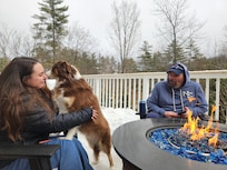 Large deck with gas firetable and grill
