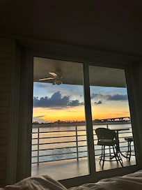 View from the cozy king bed in the master bedroom