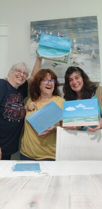 When it rained, we enjoyed painting at the nice, large table.