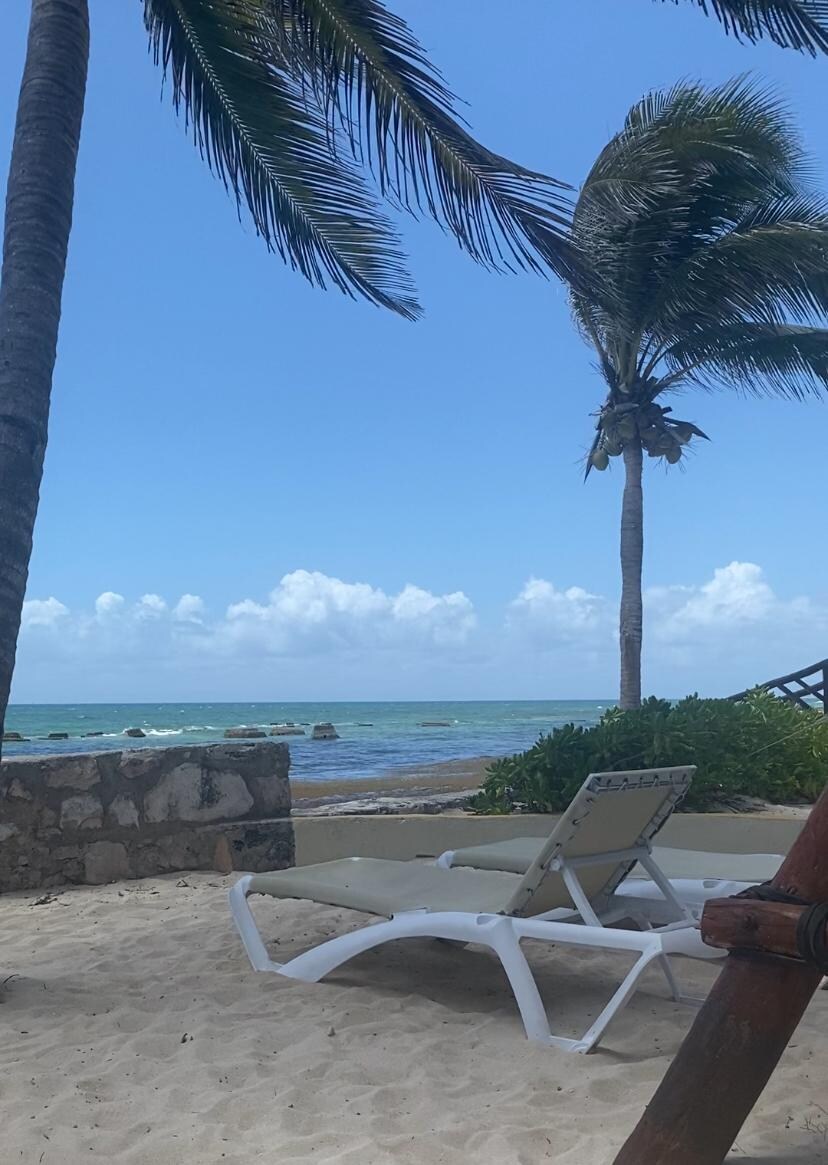 Nice view and chairs and cabanas but no access to ocean
