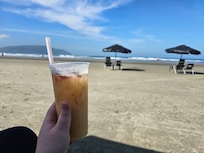 Fresh caju juice on the beach in the morning.