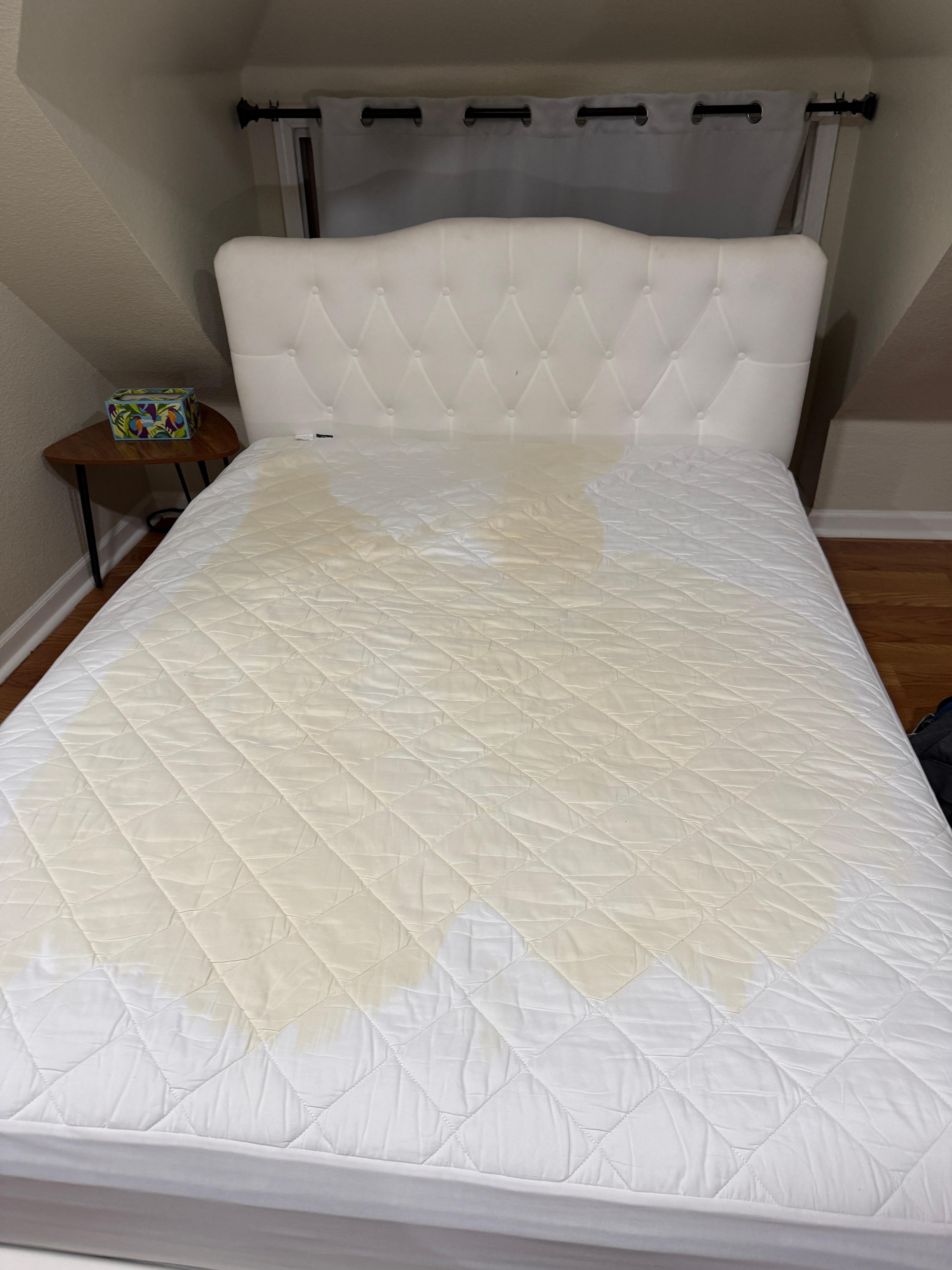 Stained mattress pad. All bedding from sheets, mattress pads, & mattresses were stained & some smelled of body odor.