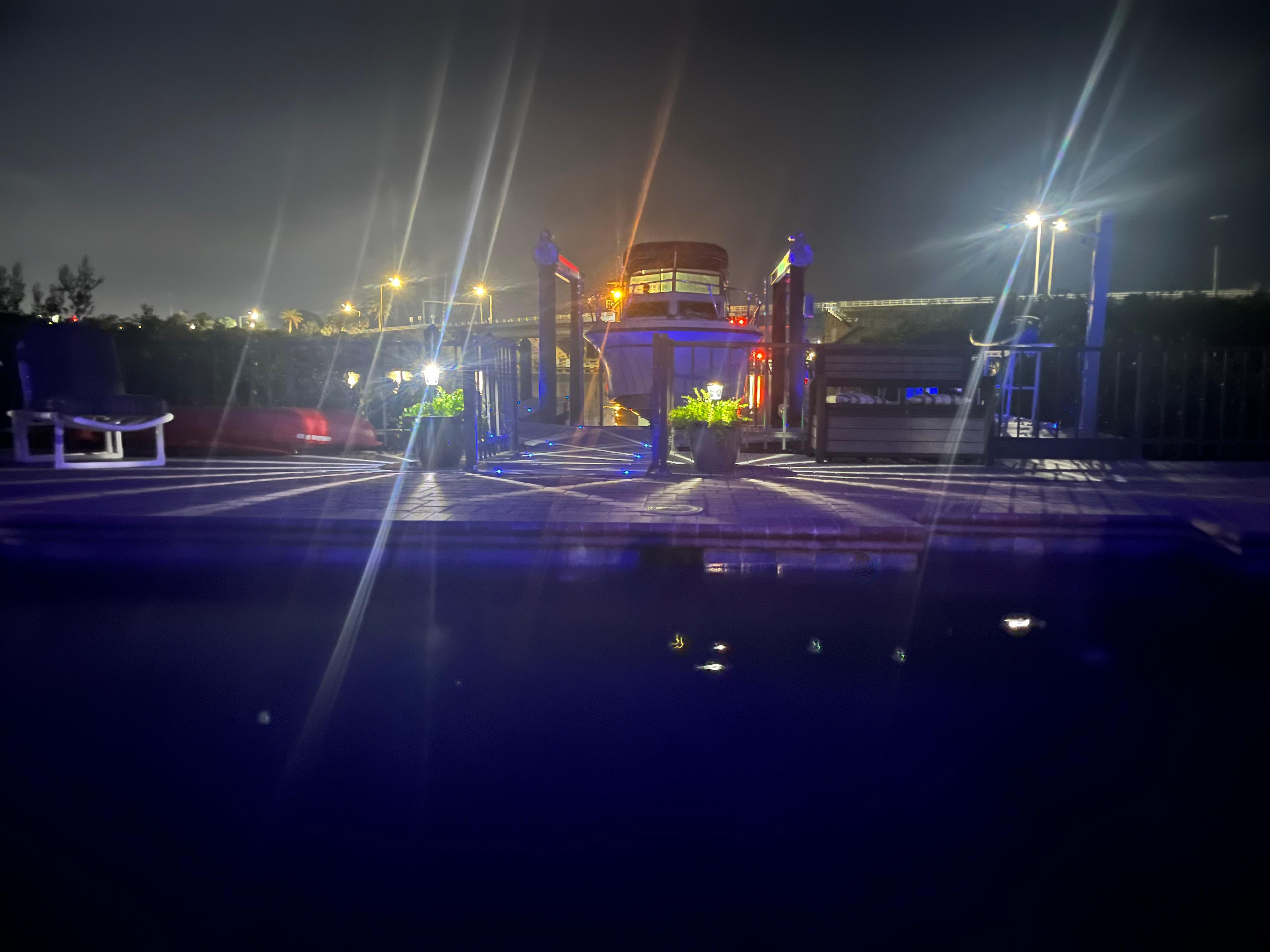 Pool area at night