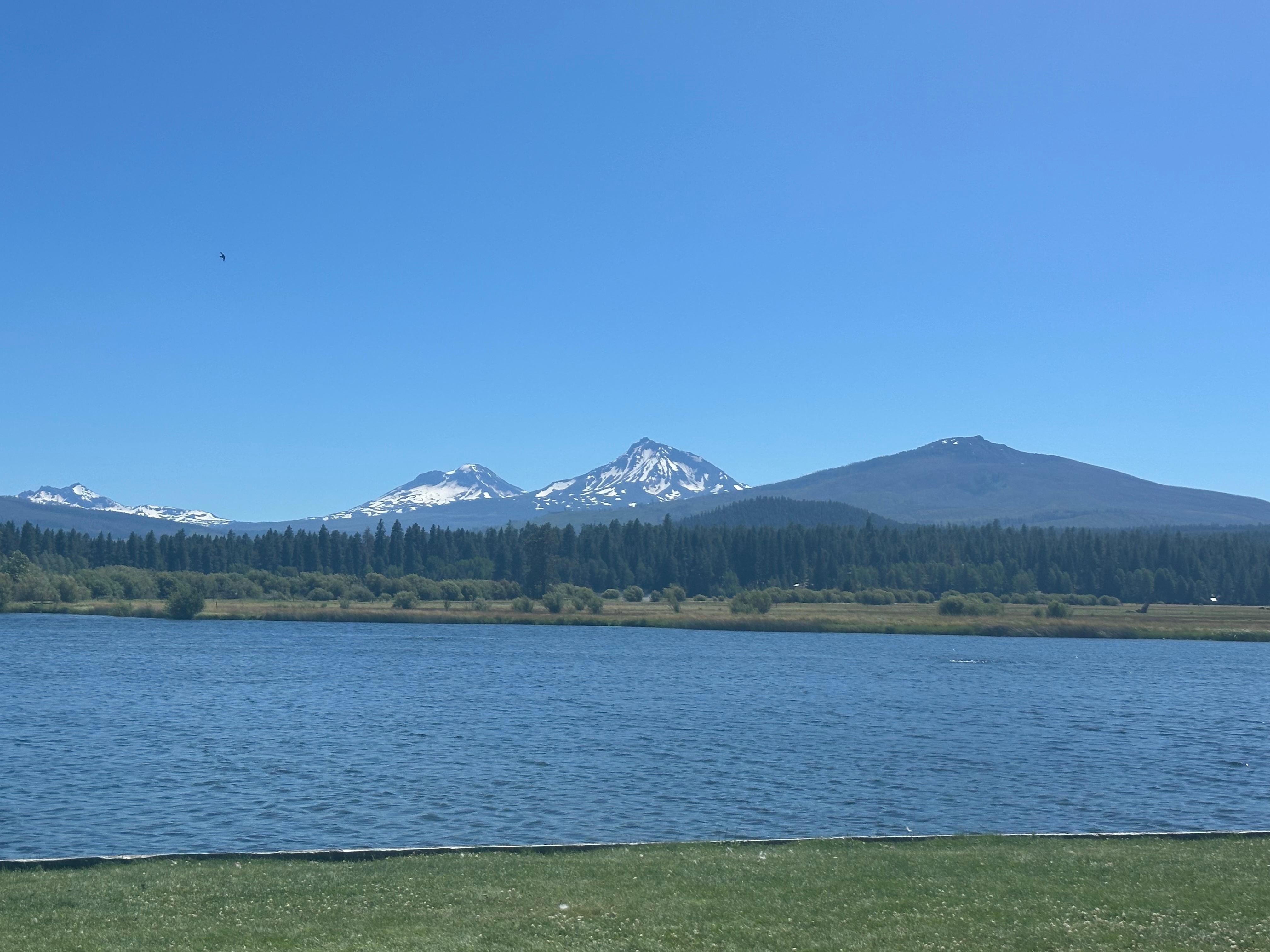 2 of the Sisters and Black Crater from the Lodge Pool