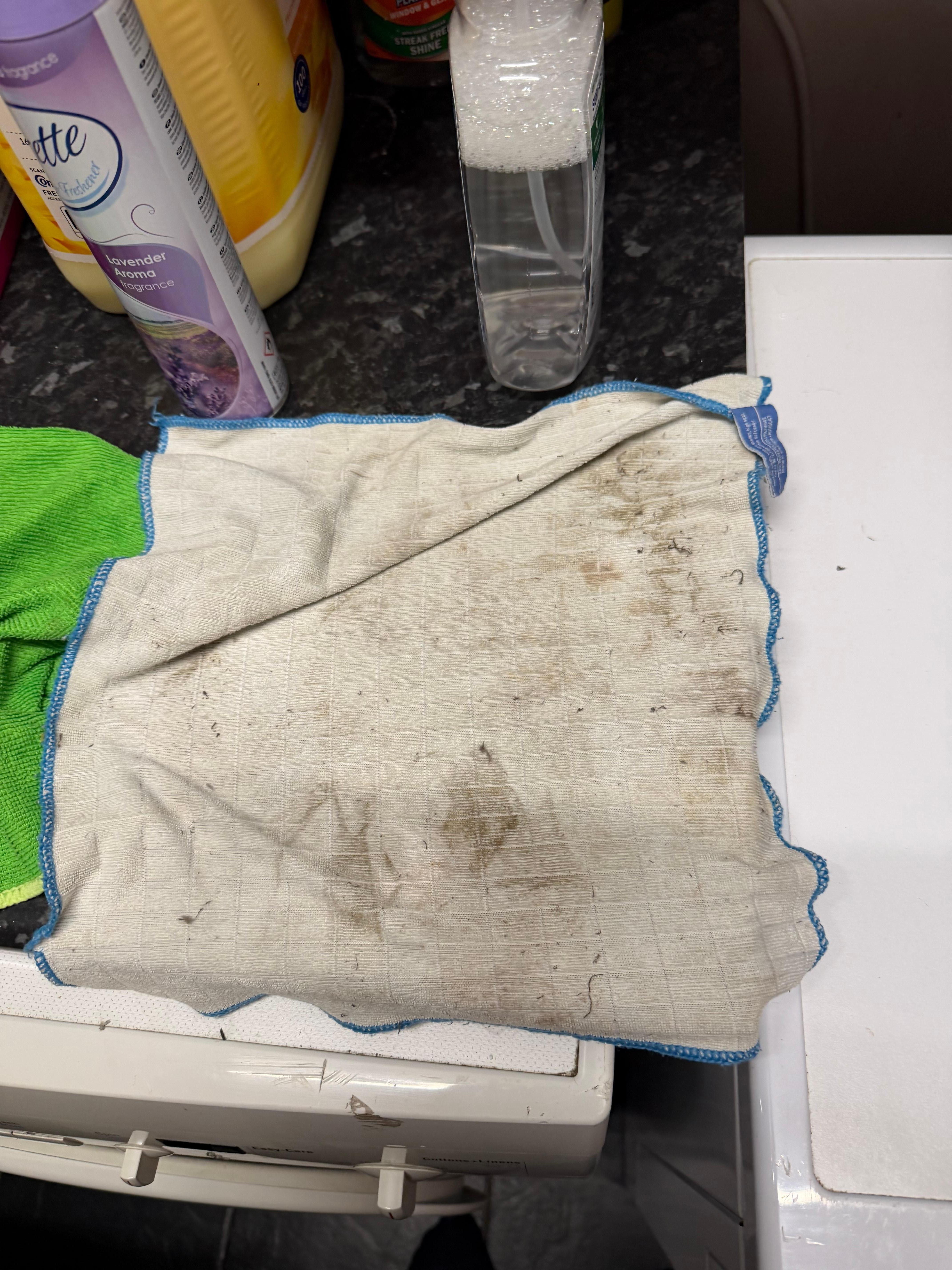 An example of the dirt from one chest of drawers cleaned by us to allow unpacking 