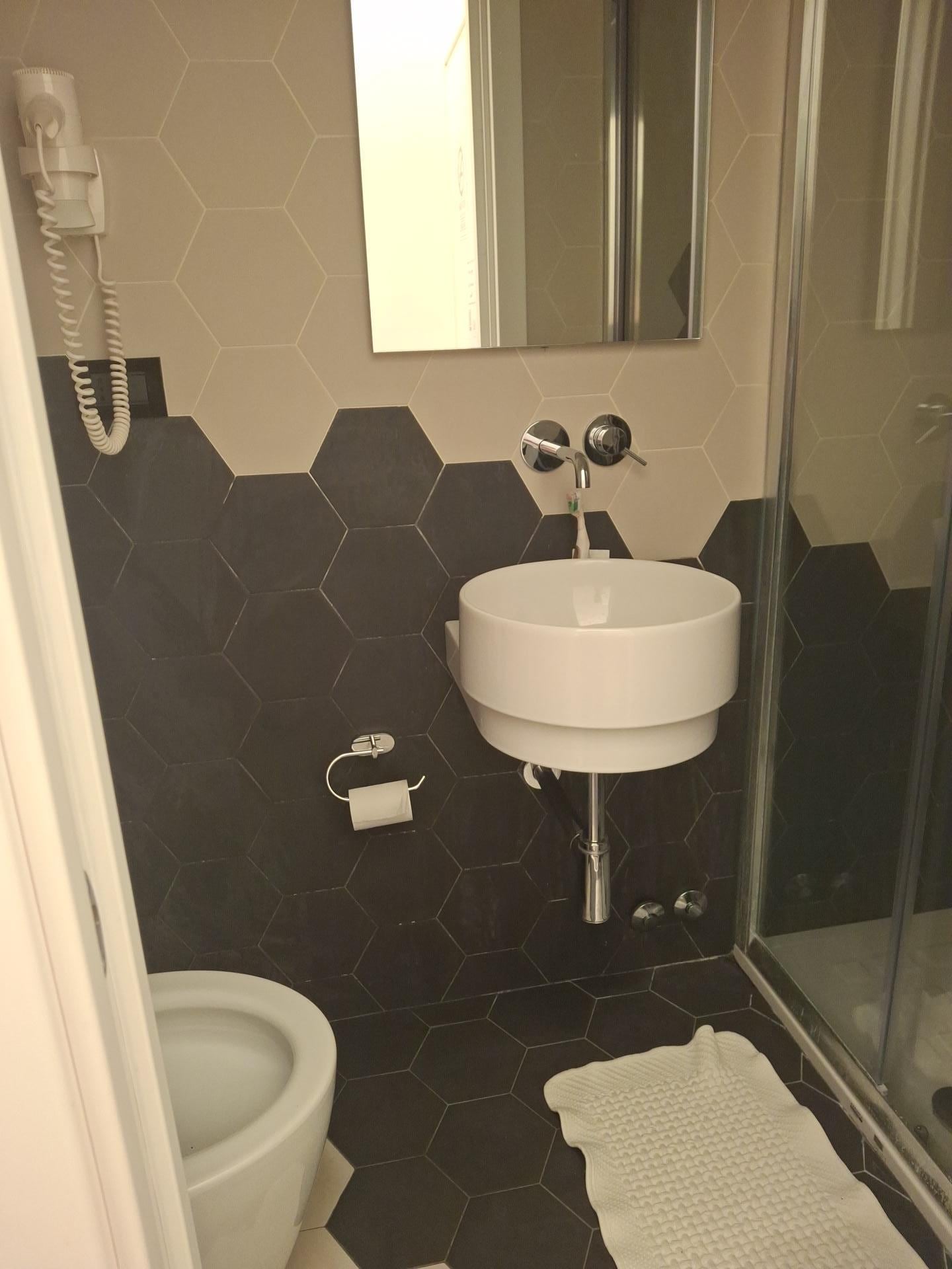 Nice, very small bathroom. Viennes Hotel
