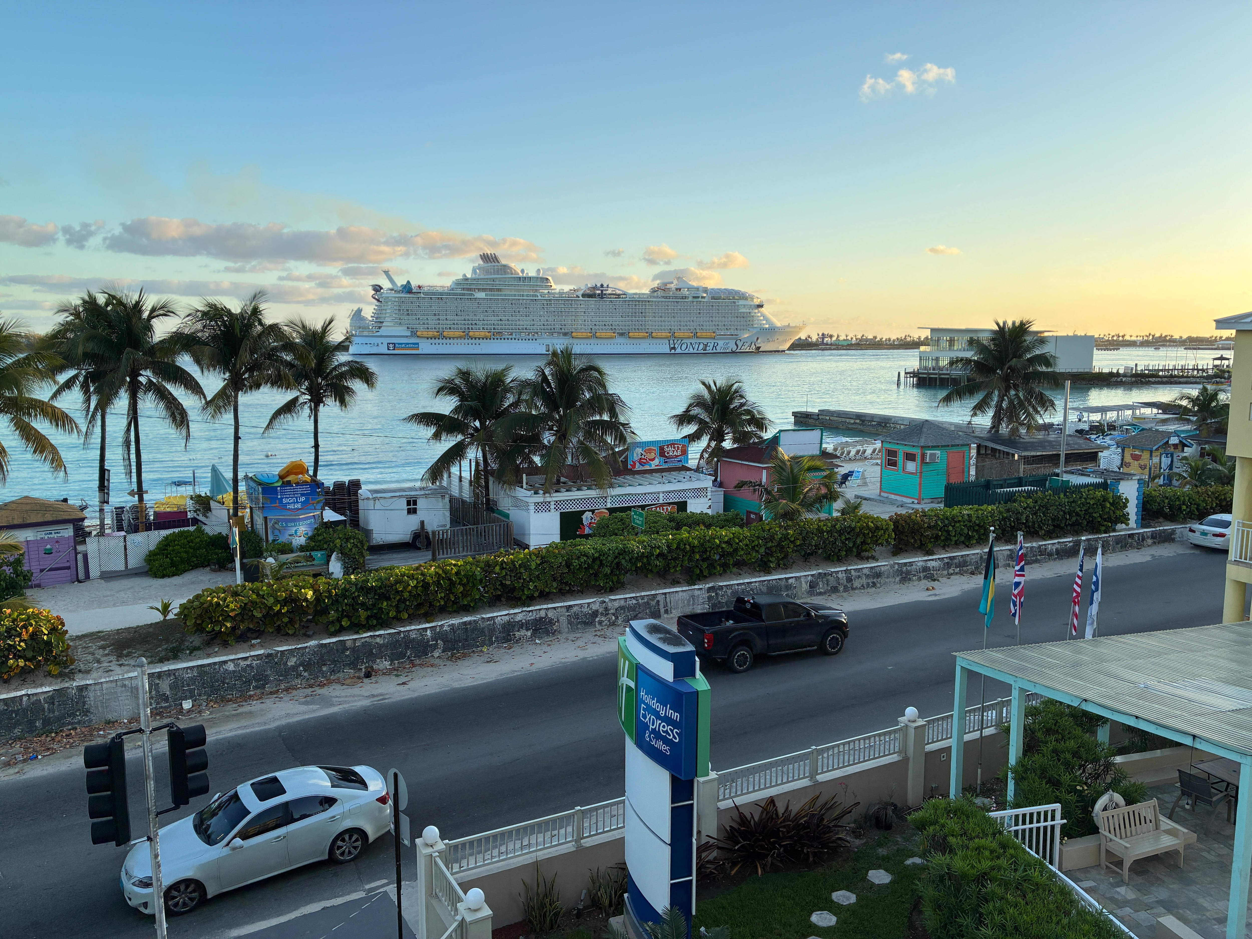 View of a cruise ship entering the harbour from fire escape morning of departure! 