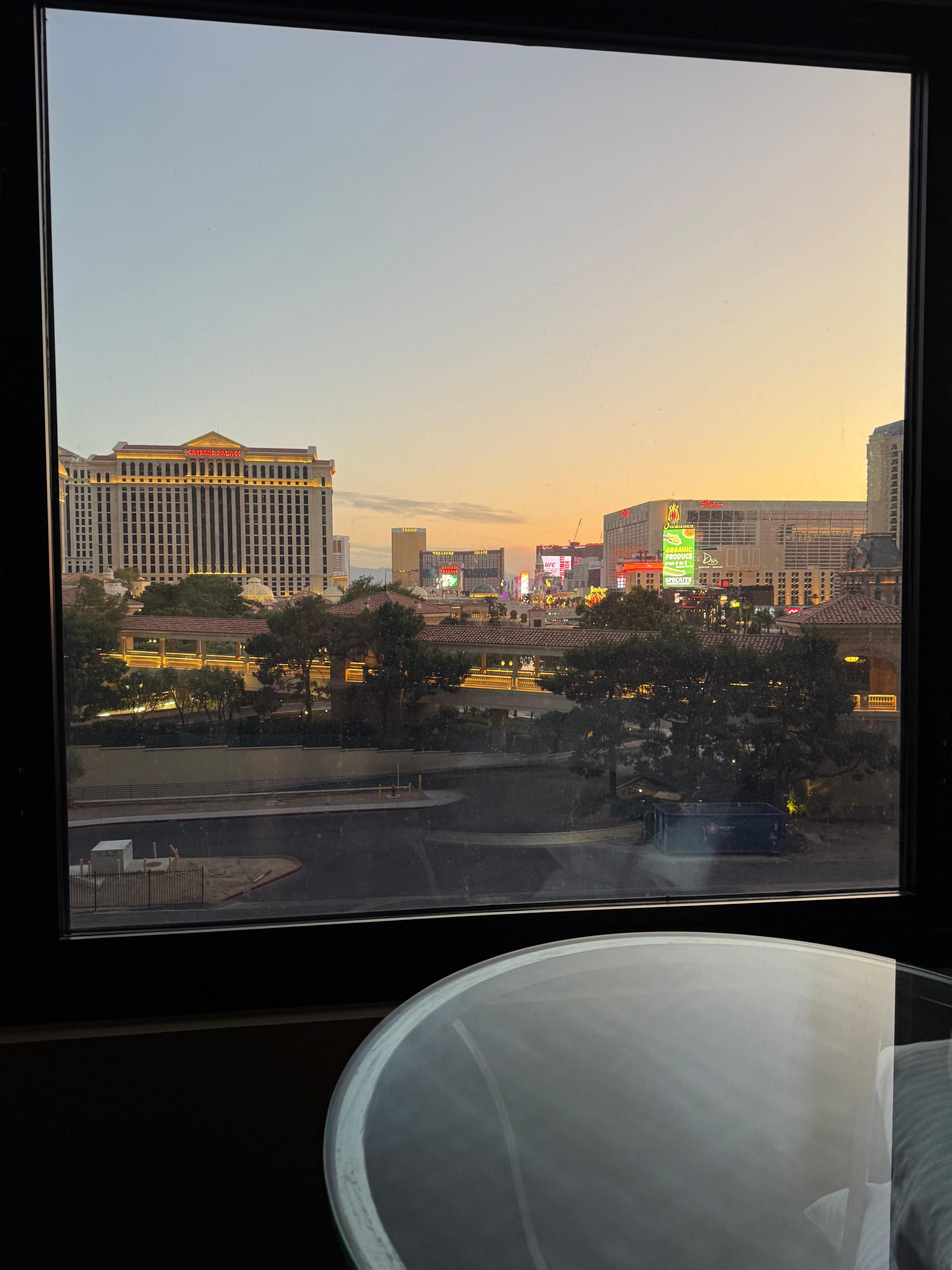 Nice view of strip from bedroom;
From Palms to  Bellagio to Paris 
Even get to see Water show in evening before heading out
