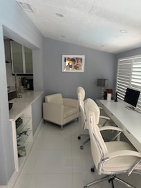 Work area overlooking pool.