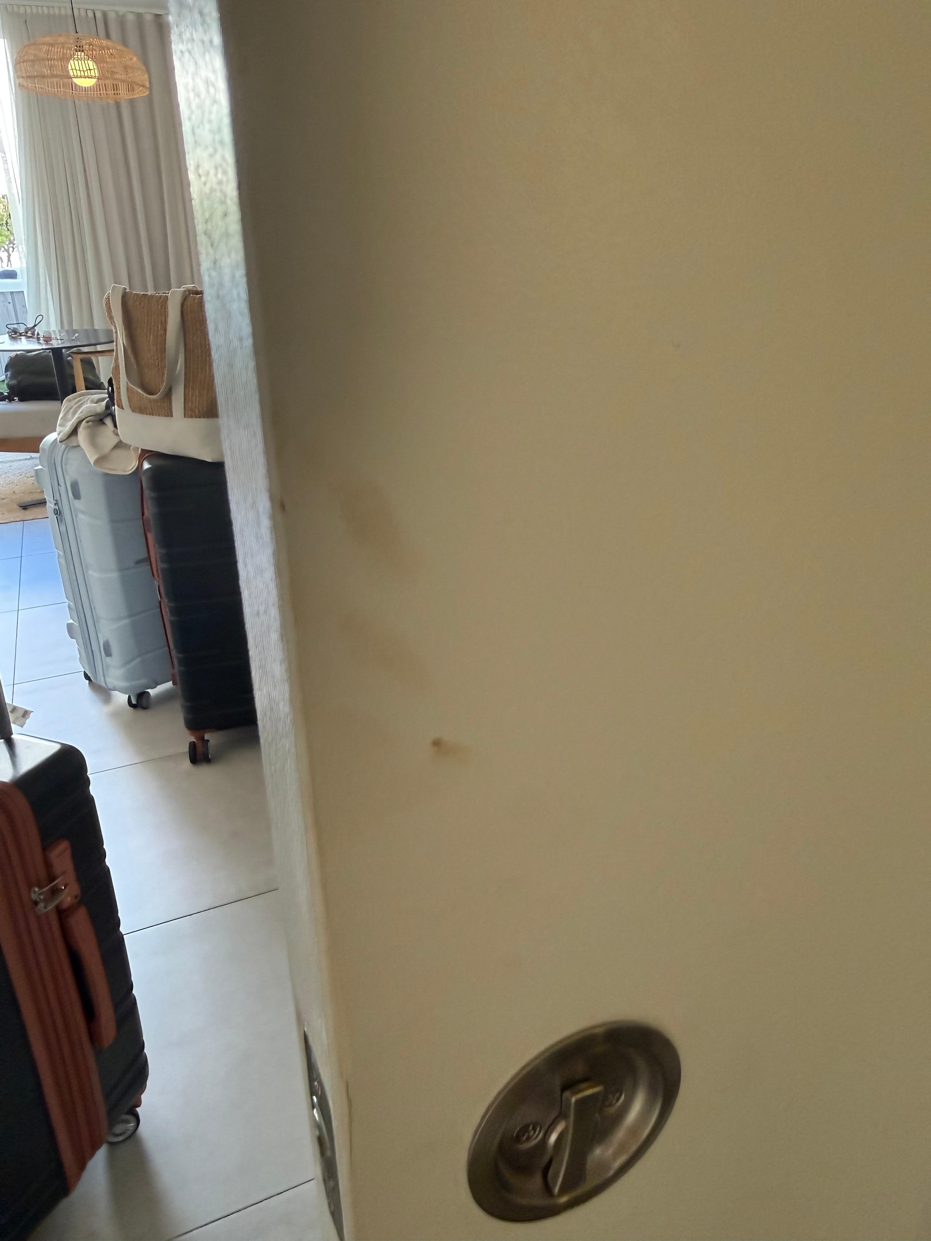 Hand prints on bathroom door