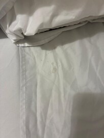 Tâches dans les draps et dans 2 chambres sur 2.