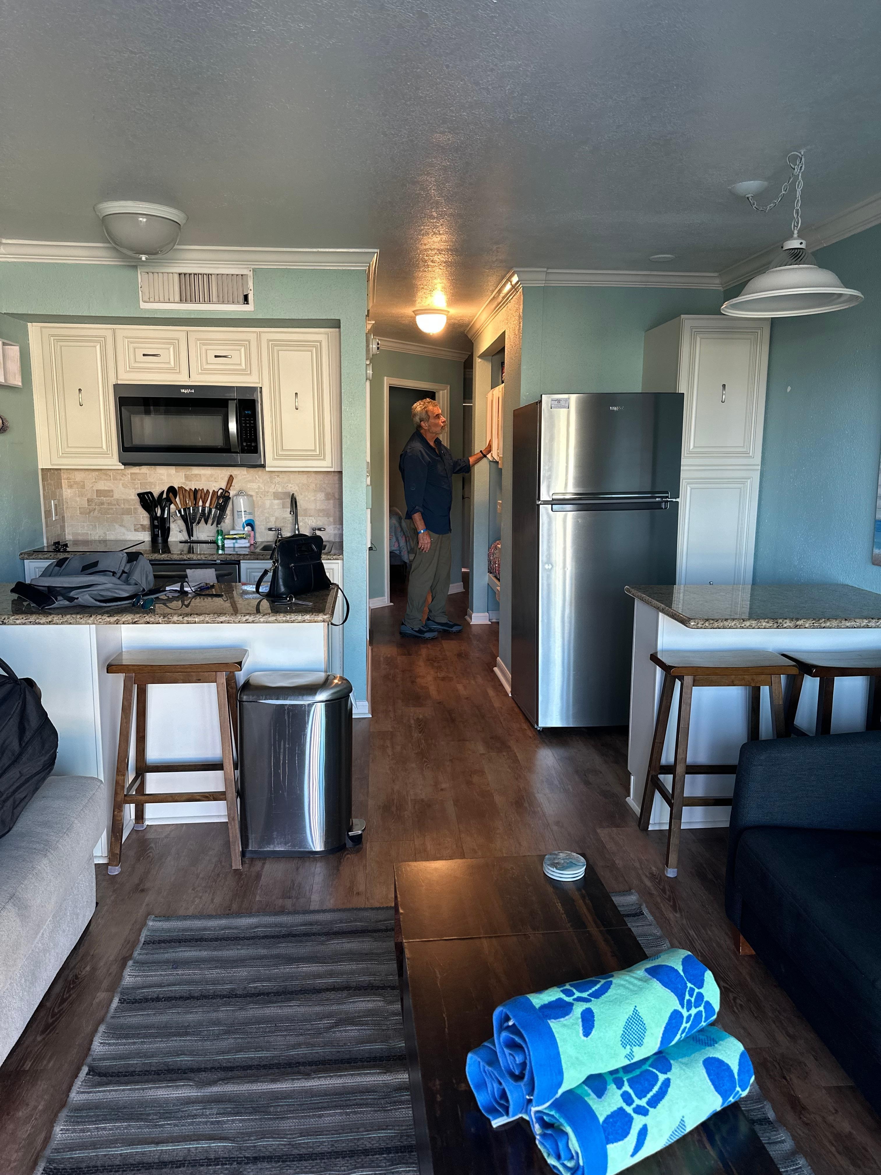 Living room into the kitchen. 