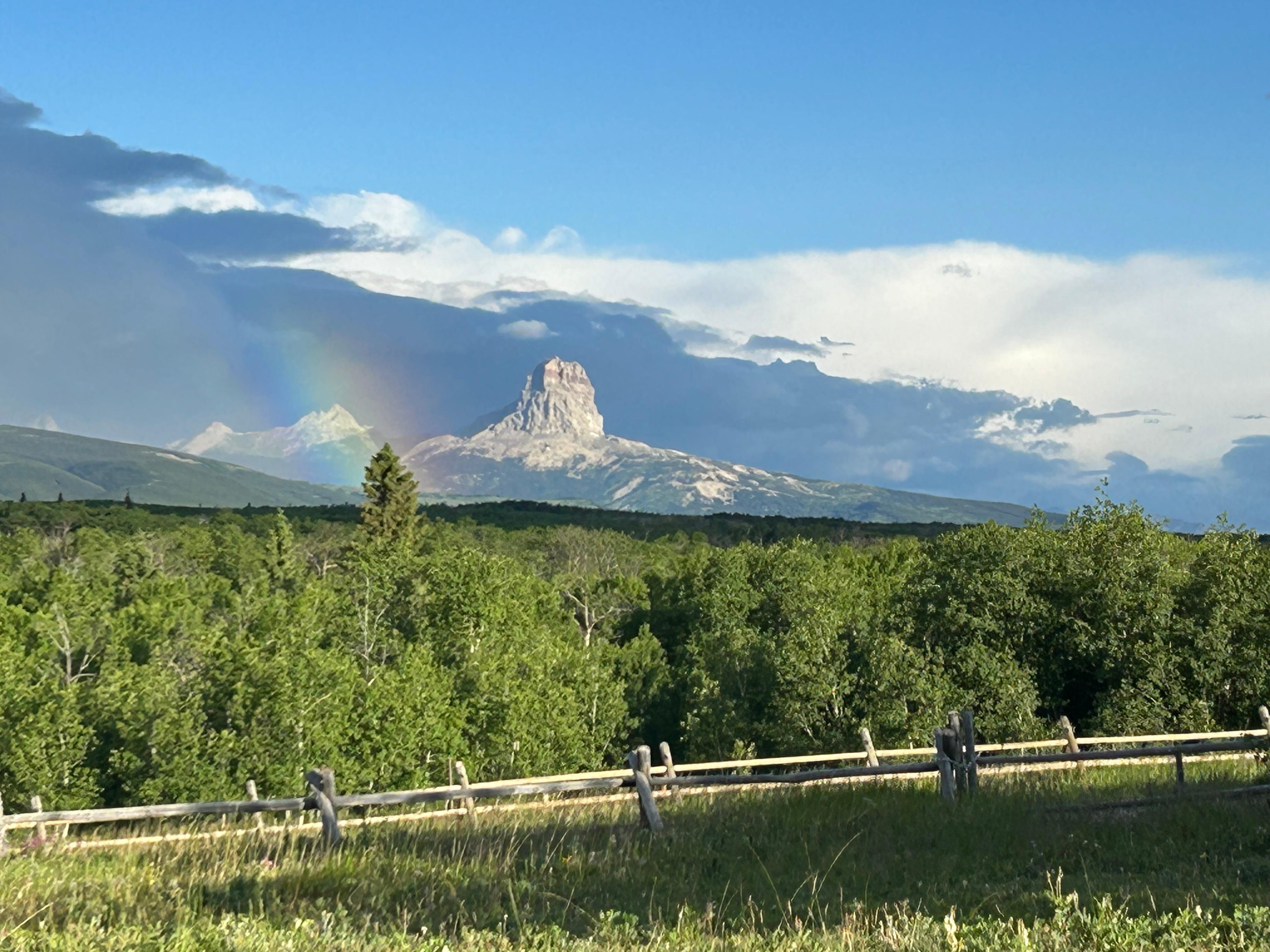 View of Chief Mountain from front yard of Stone House