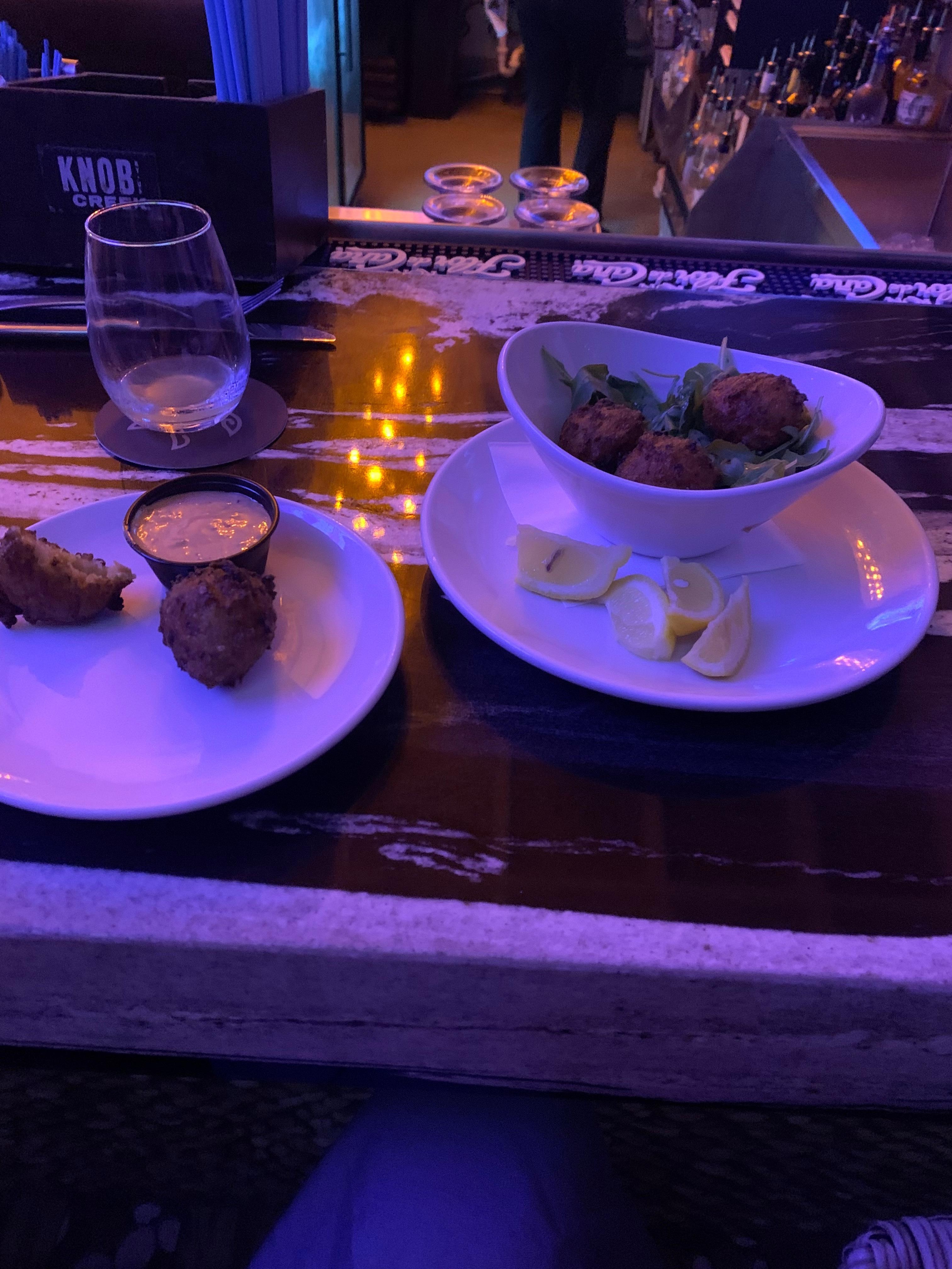 At the on-site bar and restaurant. 