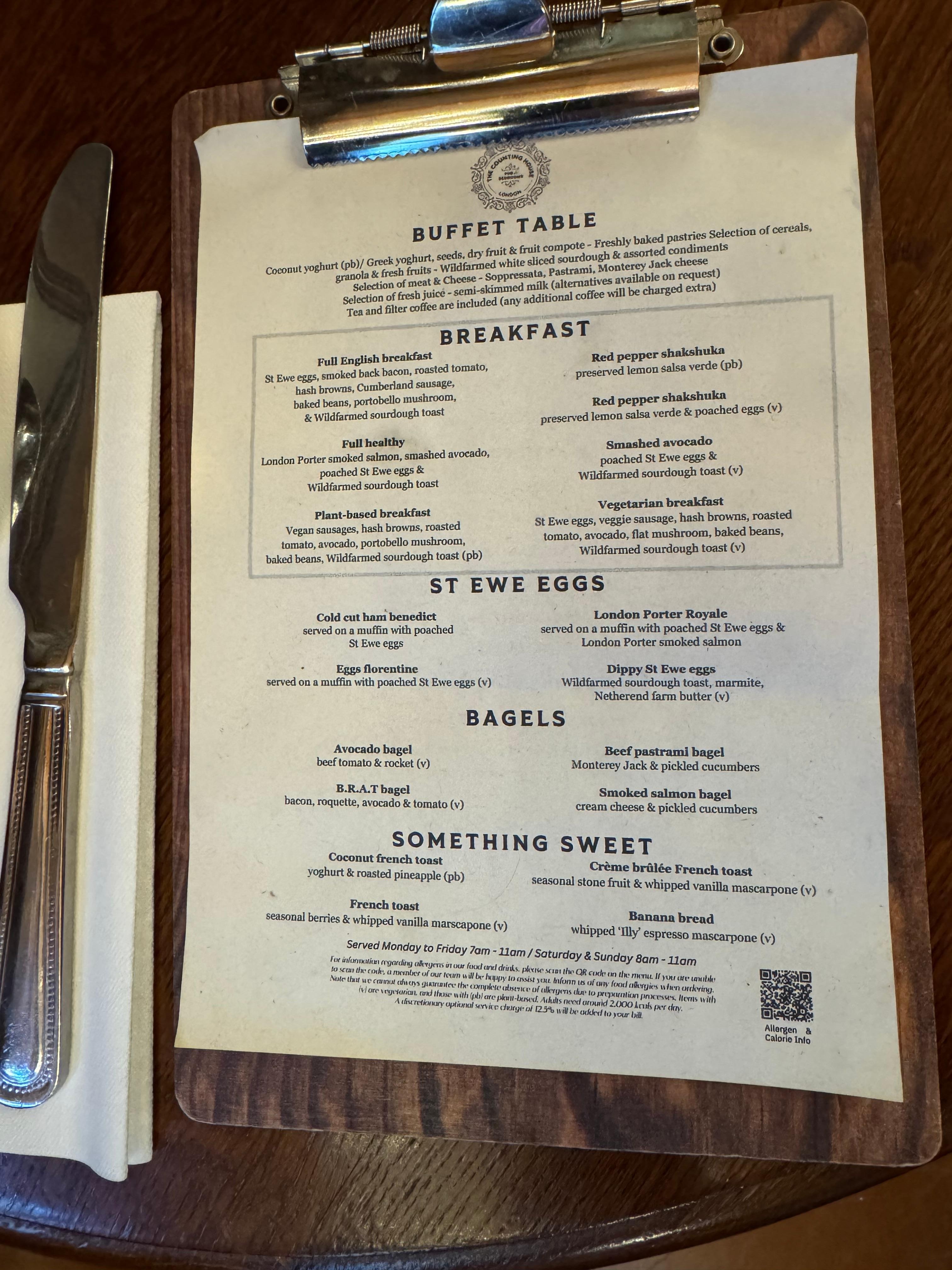 Breakfast menu