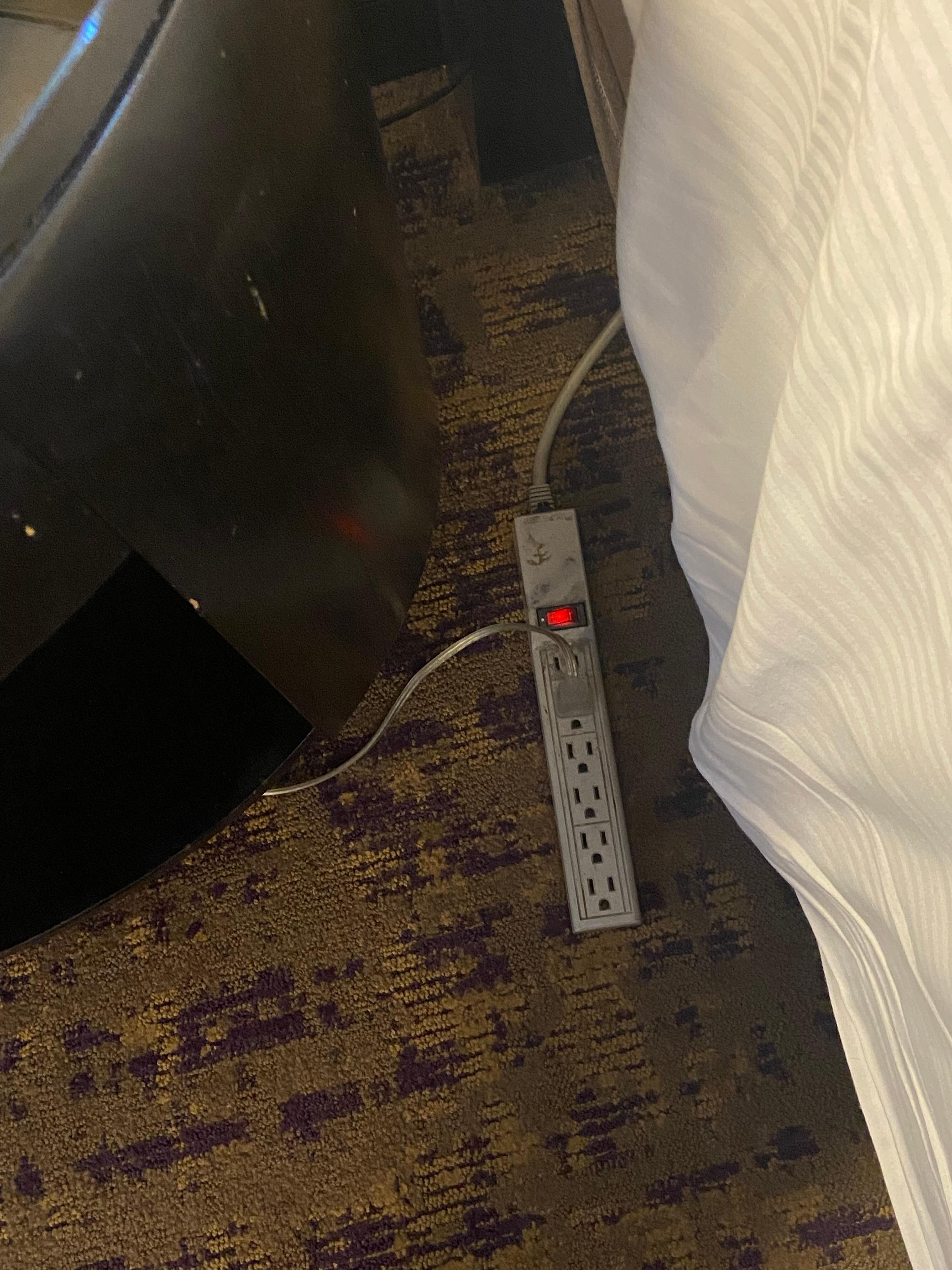 Filthy on floor next to bed