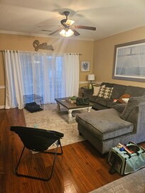 Living room area with my Furbaby's #Jaydechair reflected.