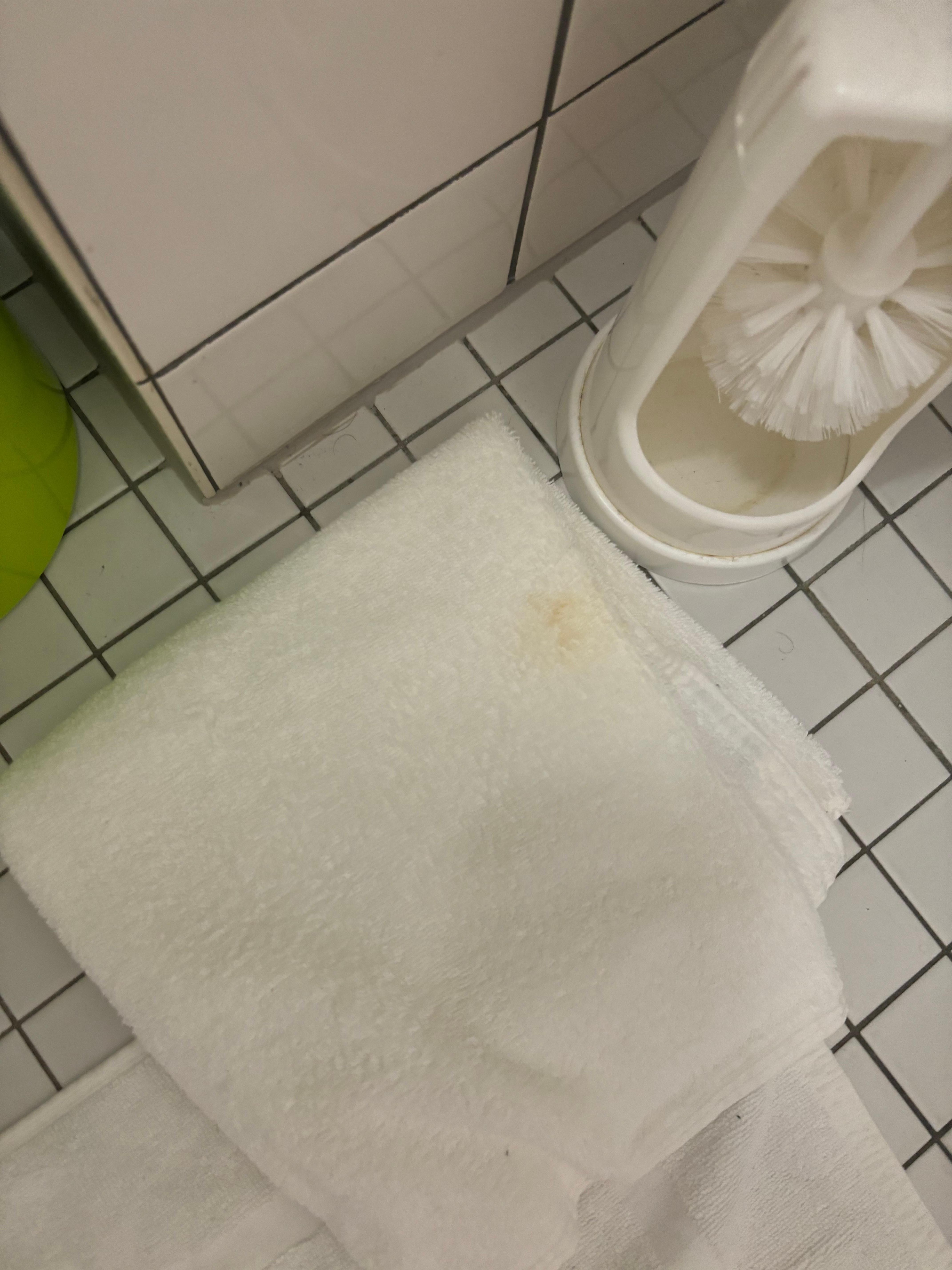 Just one of the stained towels, three out of the four we had, mind you the first two were replaced when housekeeping came, were stained. 