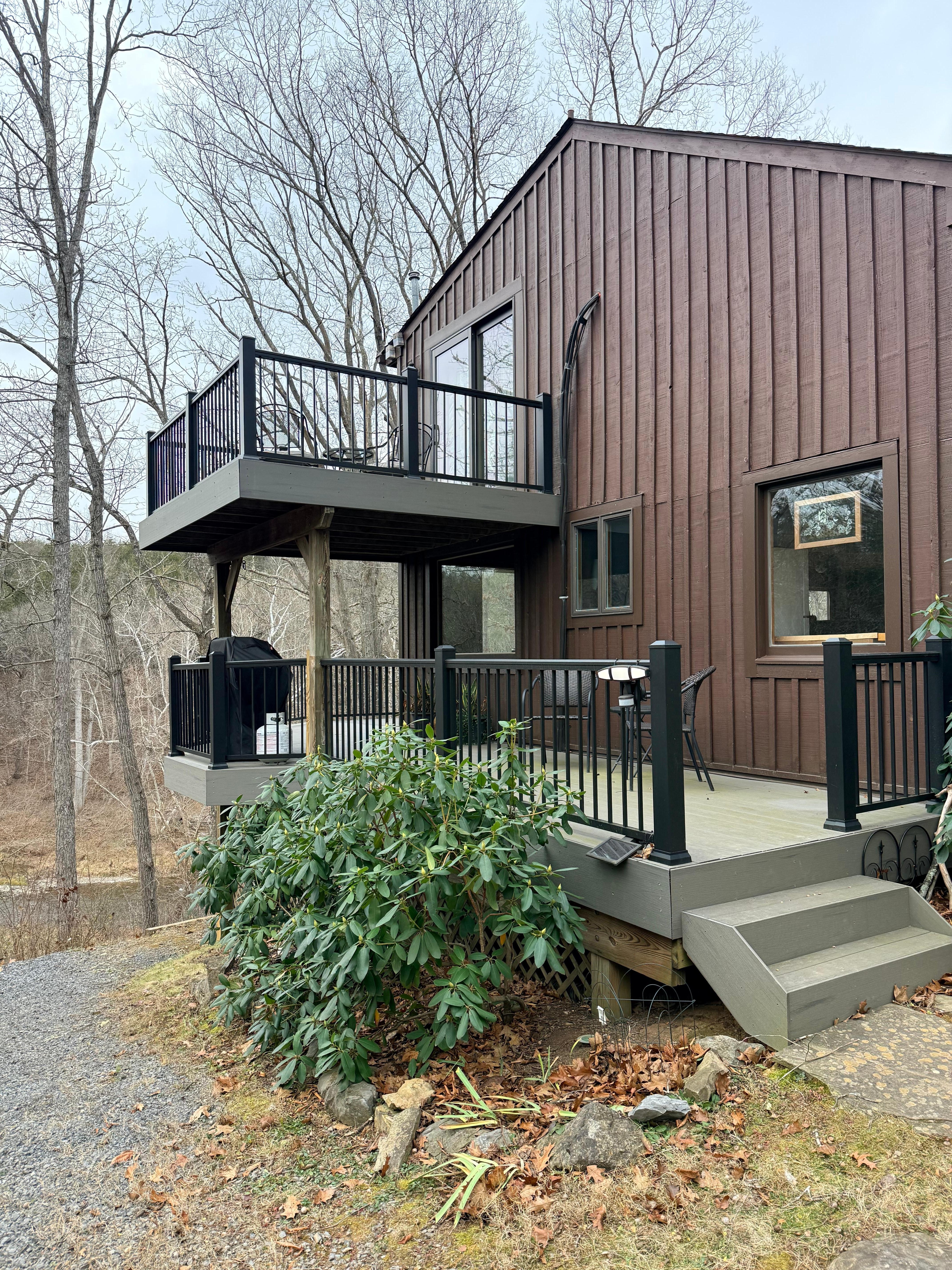 Balcony and covered deck for grilling. 