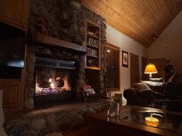 The family room
With the fireplace on