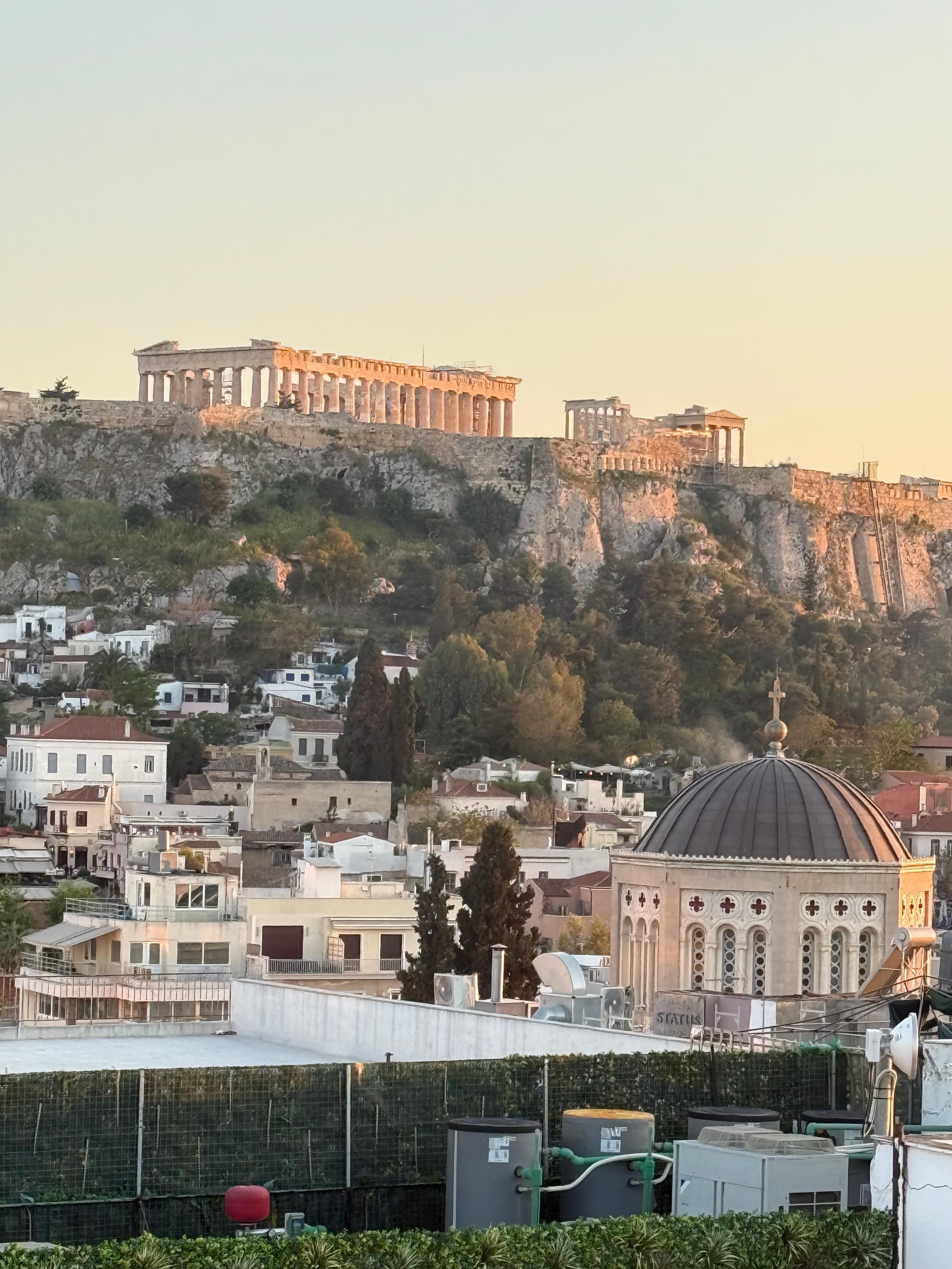 View of the Parthenon from the rooftop bar