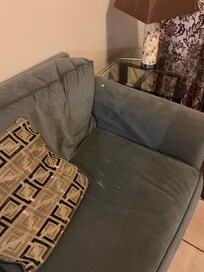 White debris from ceiling on sofa