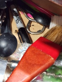 Evidence of mice in the lower cabinets.